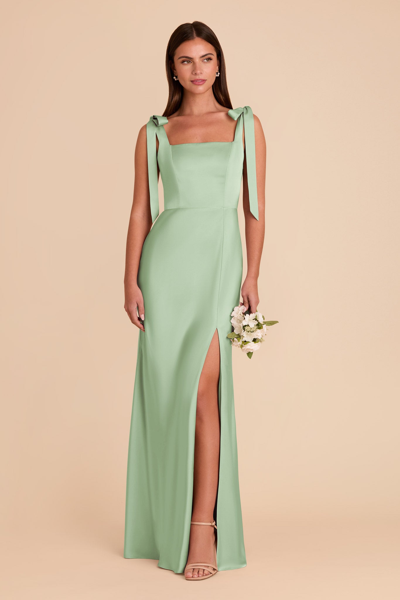 Convertible Satin Dress with Bows | Alex - Pistachio