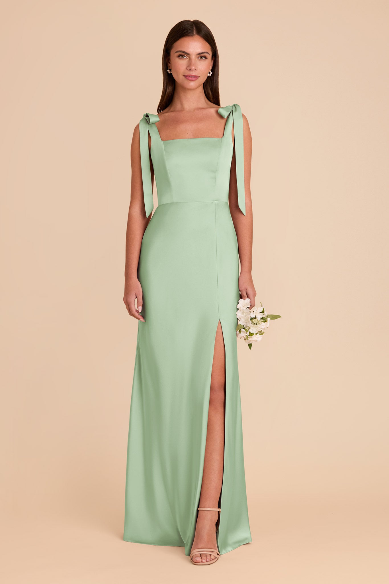 Convertible Satin Dress with Bows | Alex - Pistachio