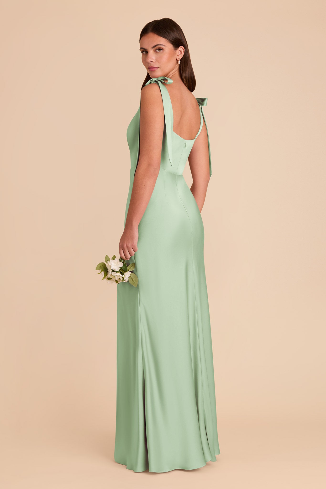 Convertible Satin Dress with Bows | Alex - Pistachio