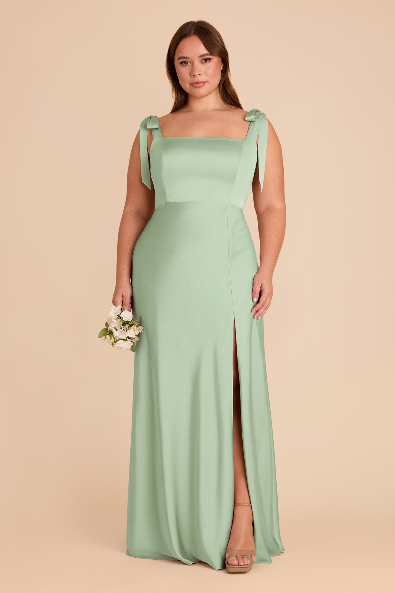 Convertible Satin Dress with Bows | Alex - Pistachio