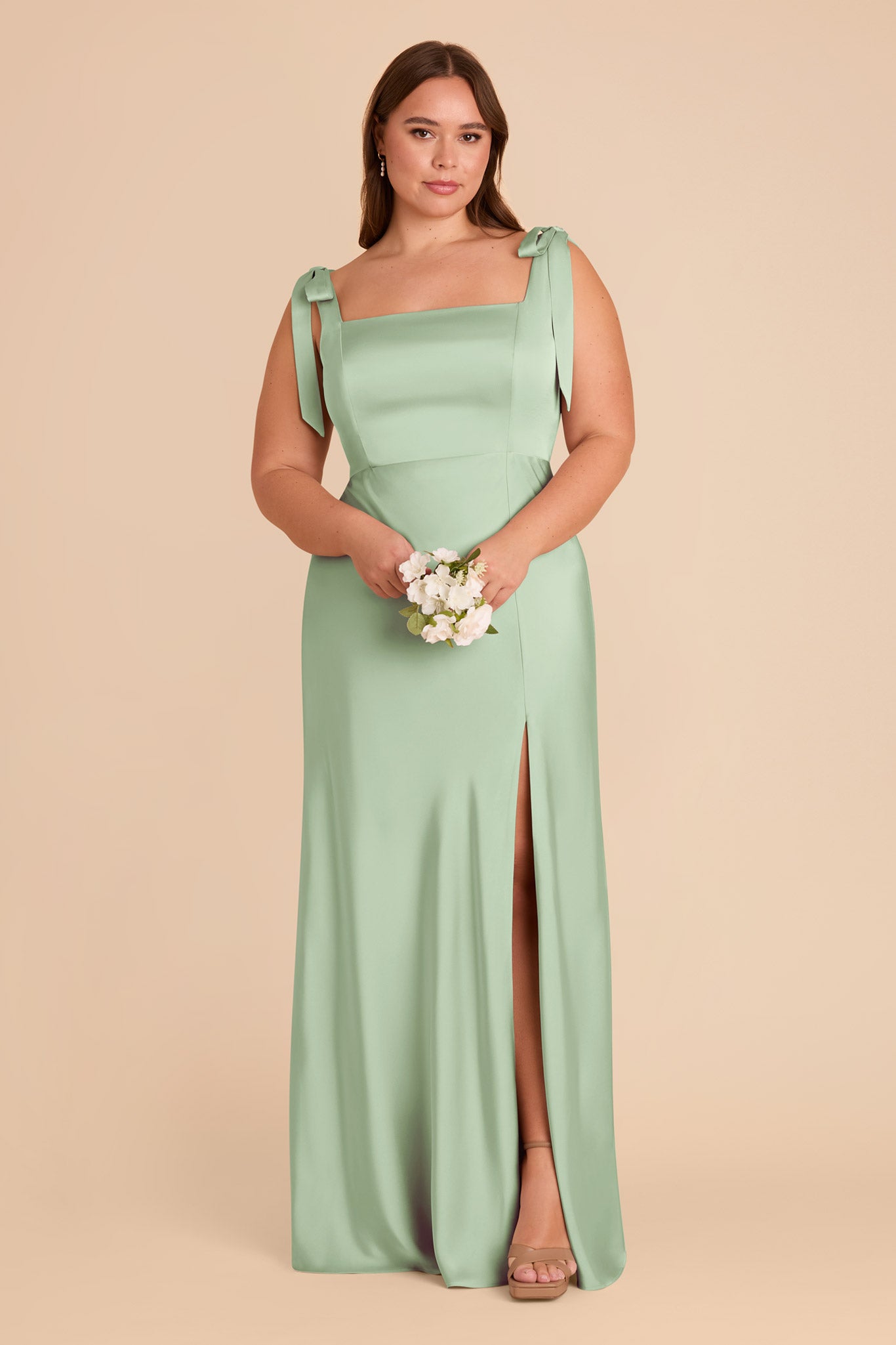 Convertible Satin Dress with Bows | Alex - Pistachio