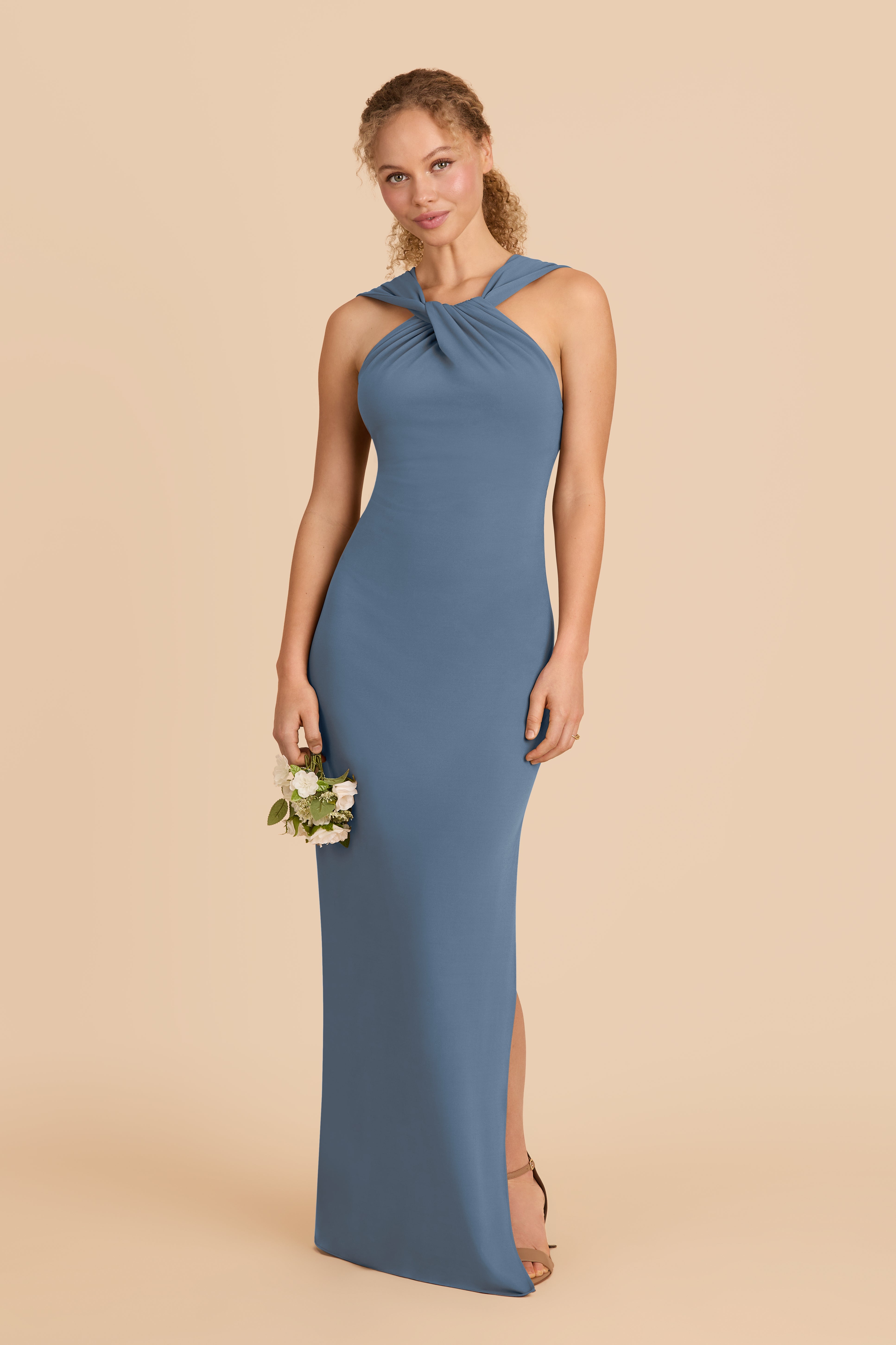 Luxe Knit Dress with Twisted Neckline & Column Skirt | Erica