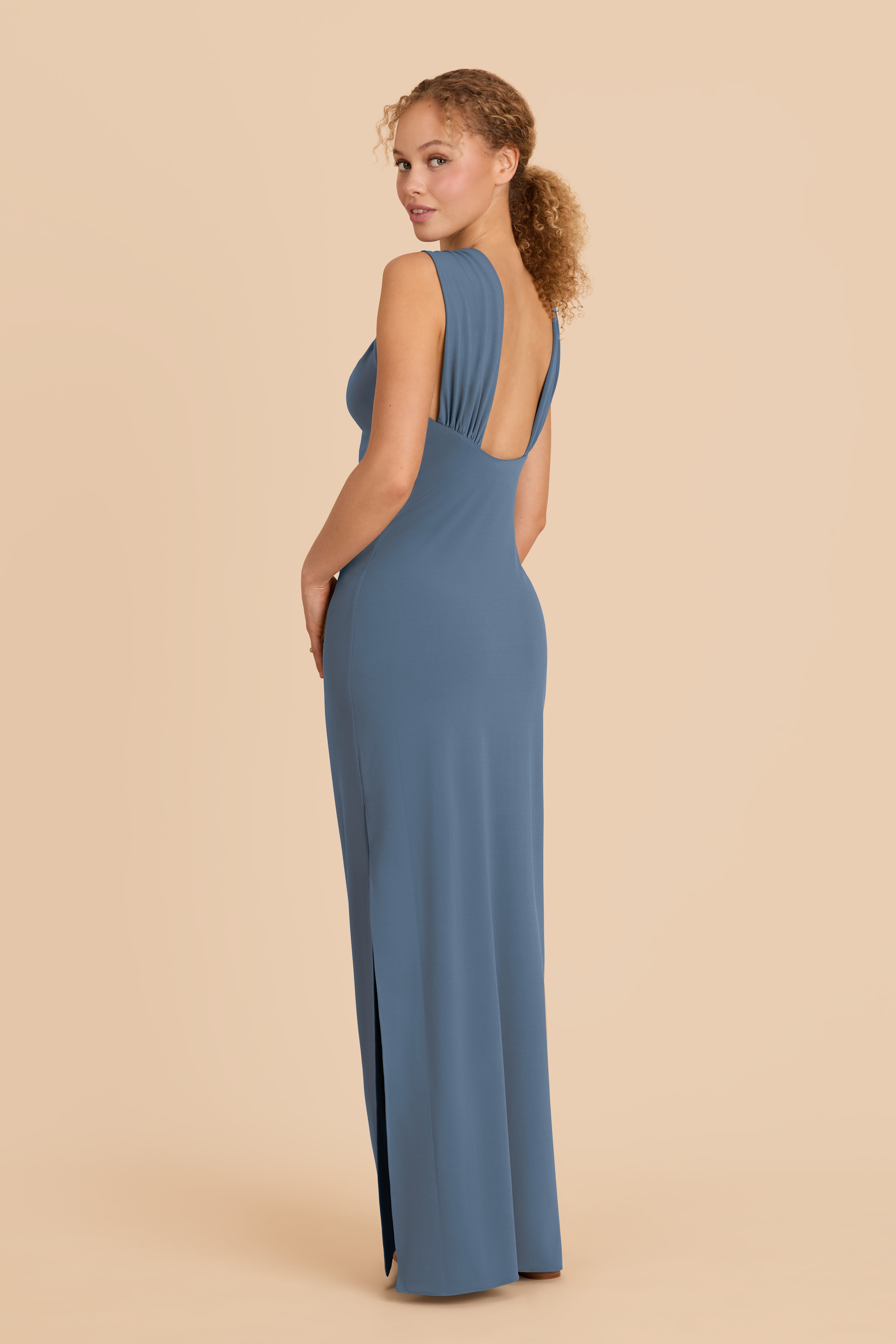 Luxe Knit Dress with Twisted Neckline & Column Skirt | Erica