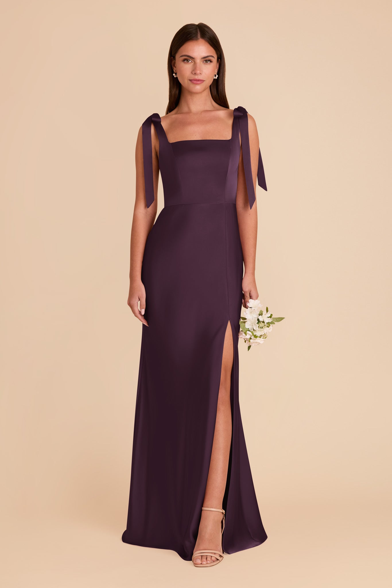 Convertible Plum Satin Dress with Bows | Alex