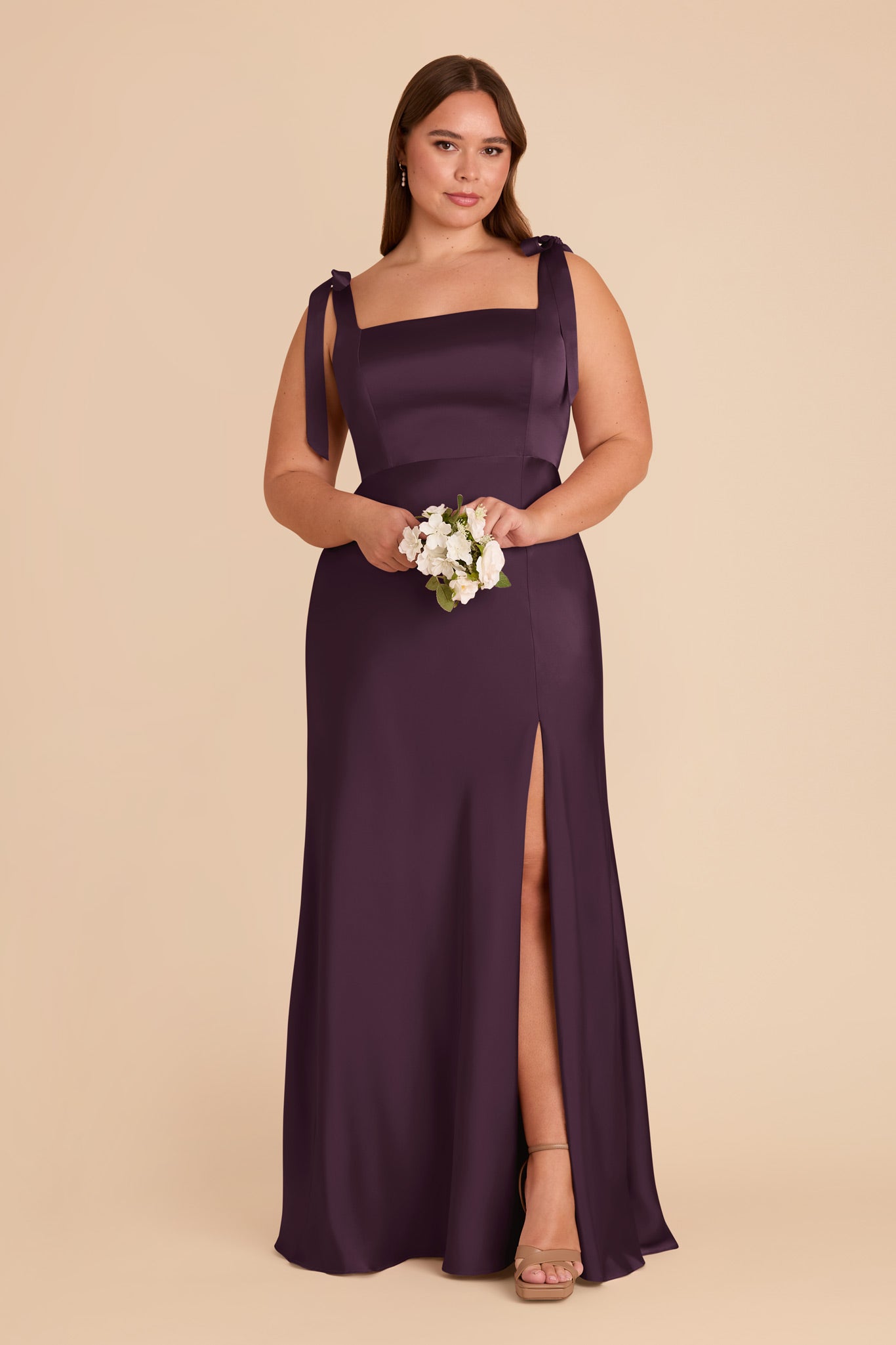 Convertible Plum Satin Dress with Bows | Alex