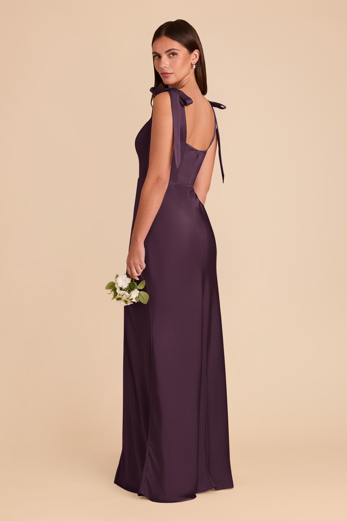Convertible Plum Satin Dress with Bows | Alex