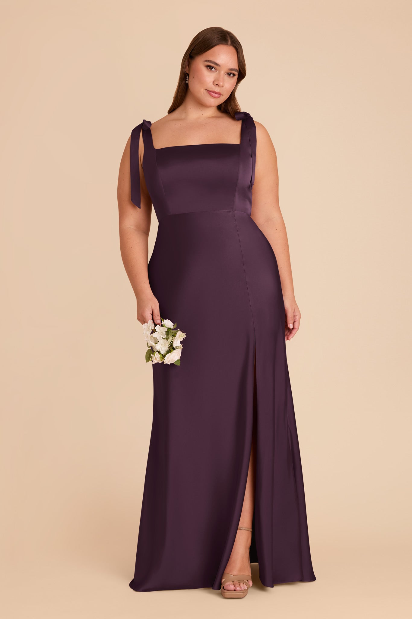 Convertible Plum Satin Dress with Bows | Alex