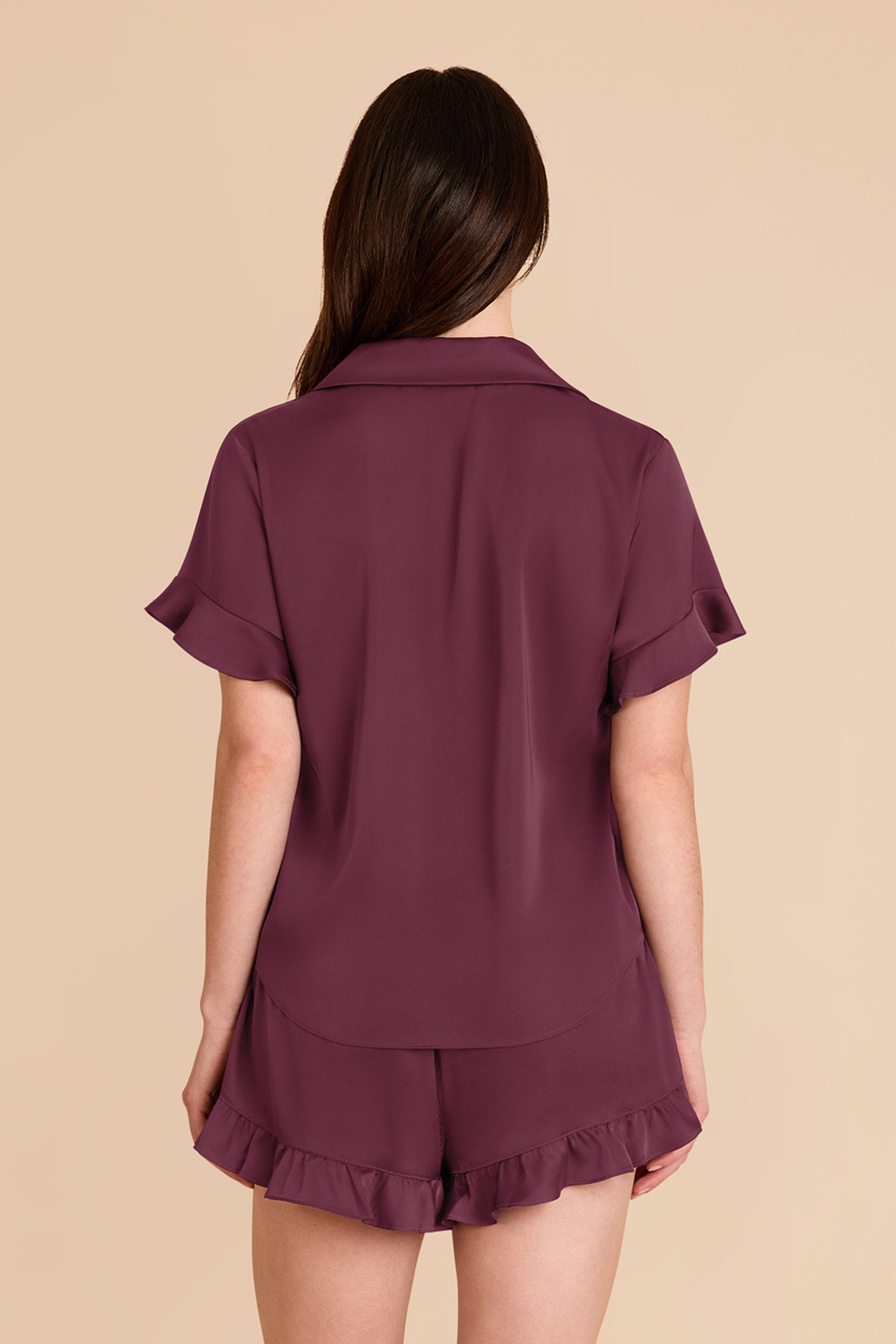 Ruffled Short Sleeve Pajama Set for Women | Esther Cabernet
