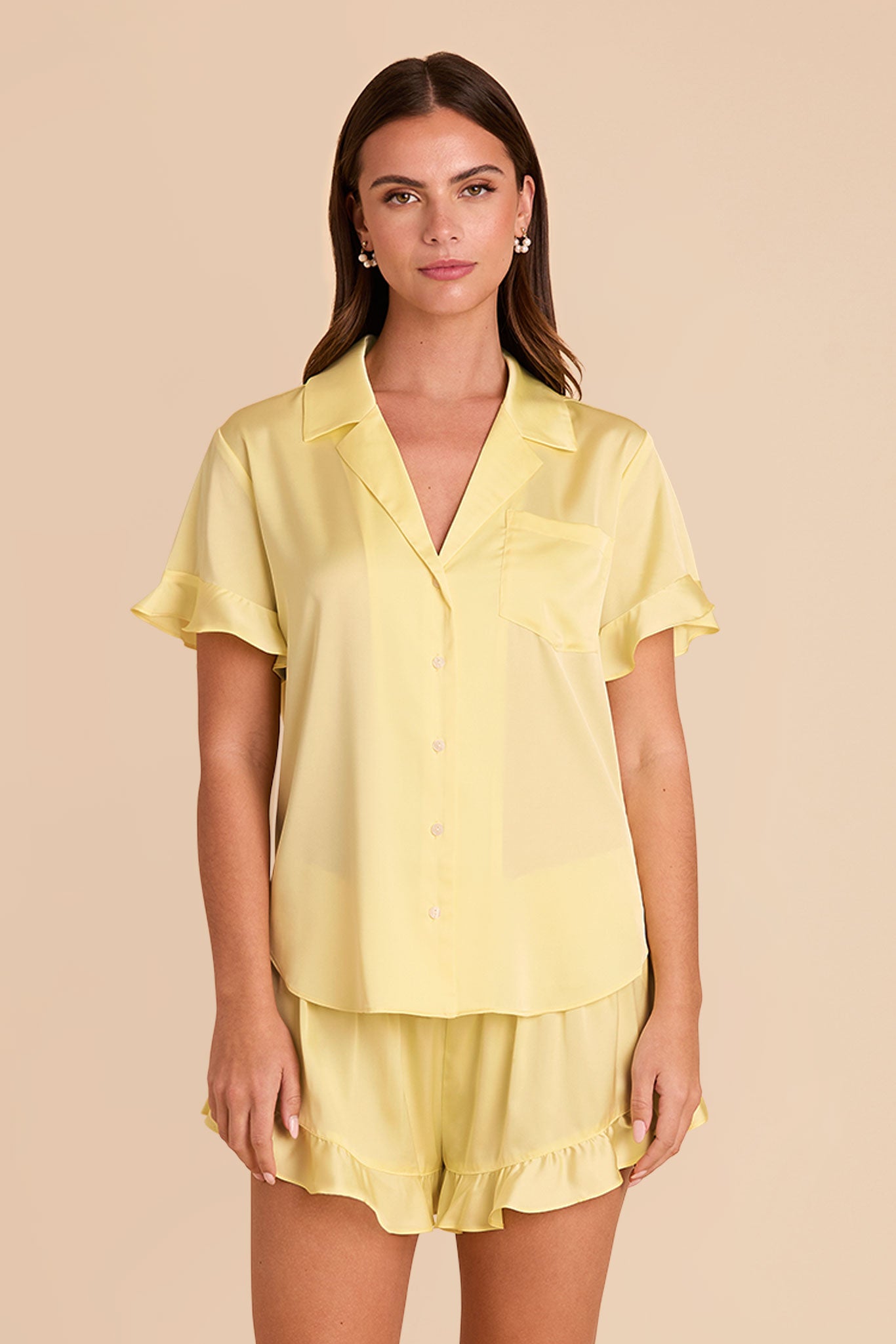 Ruffled Short Sleeve Pajama Set for Women | Lemon Sorbet