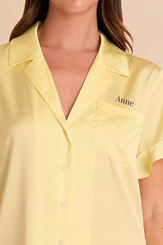Ruffled Short Sleeve Pajama Set for Women | Lemon Sorbet