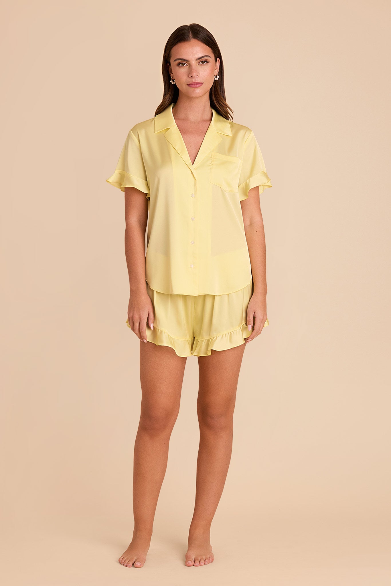 Ruffled Short Sleeve Pajama Set for Women | Lemon Sorbet