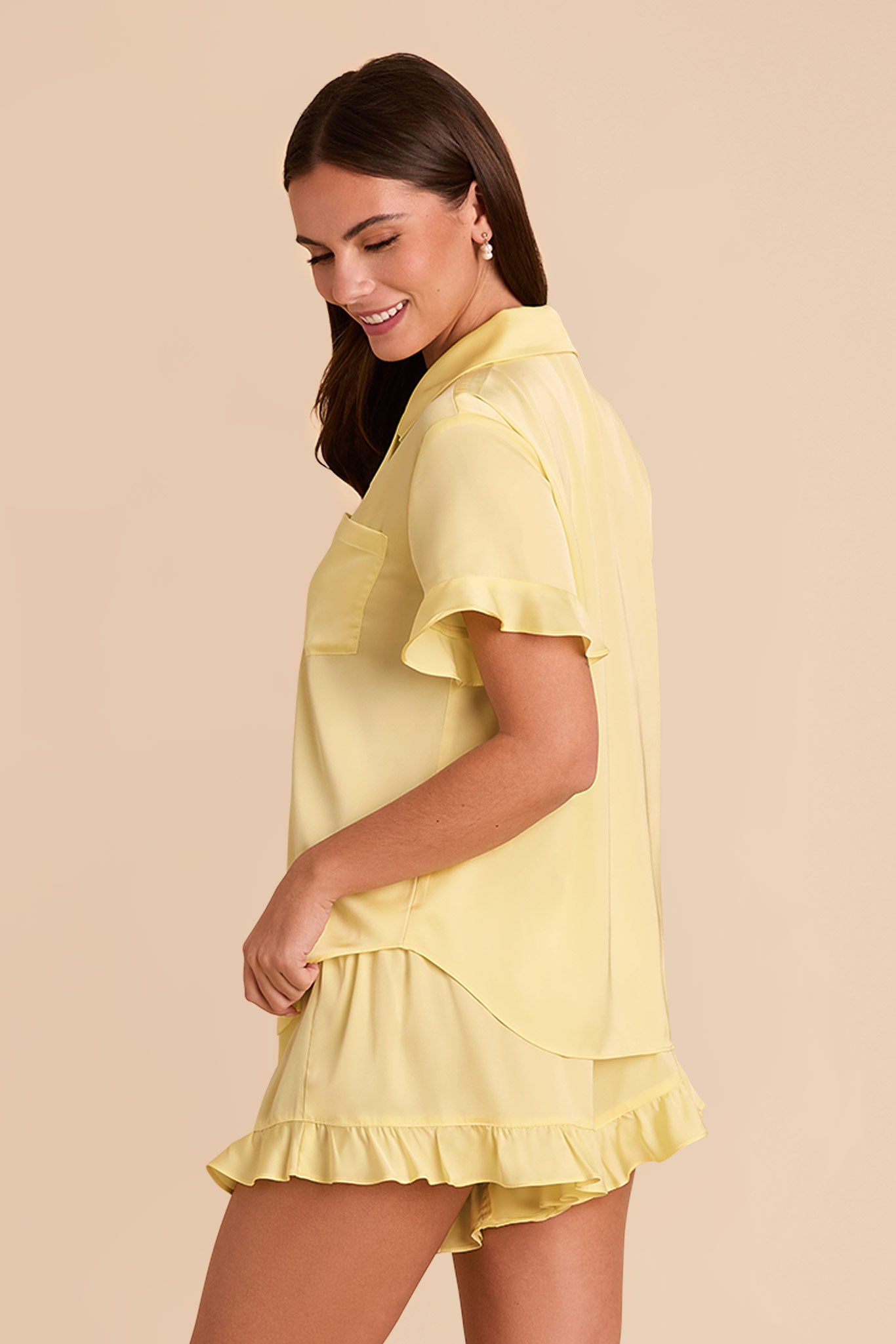 Ruffled Short Sleeve Pajama Set for Women | Lemon Sorbet
