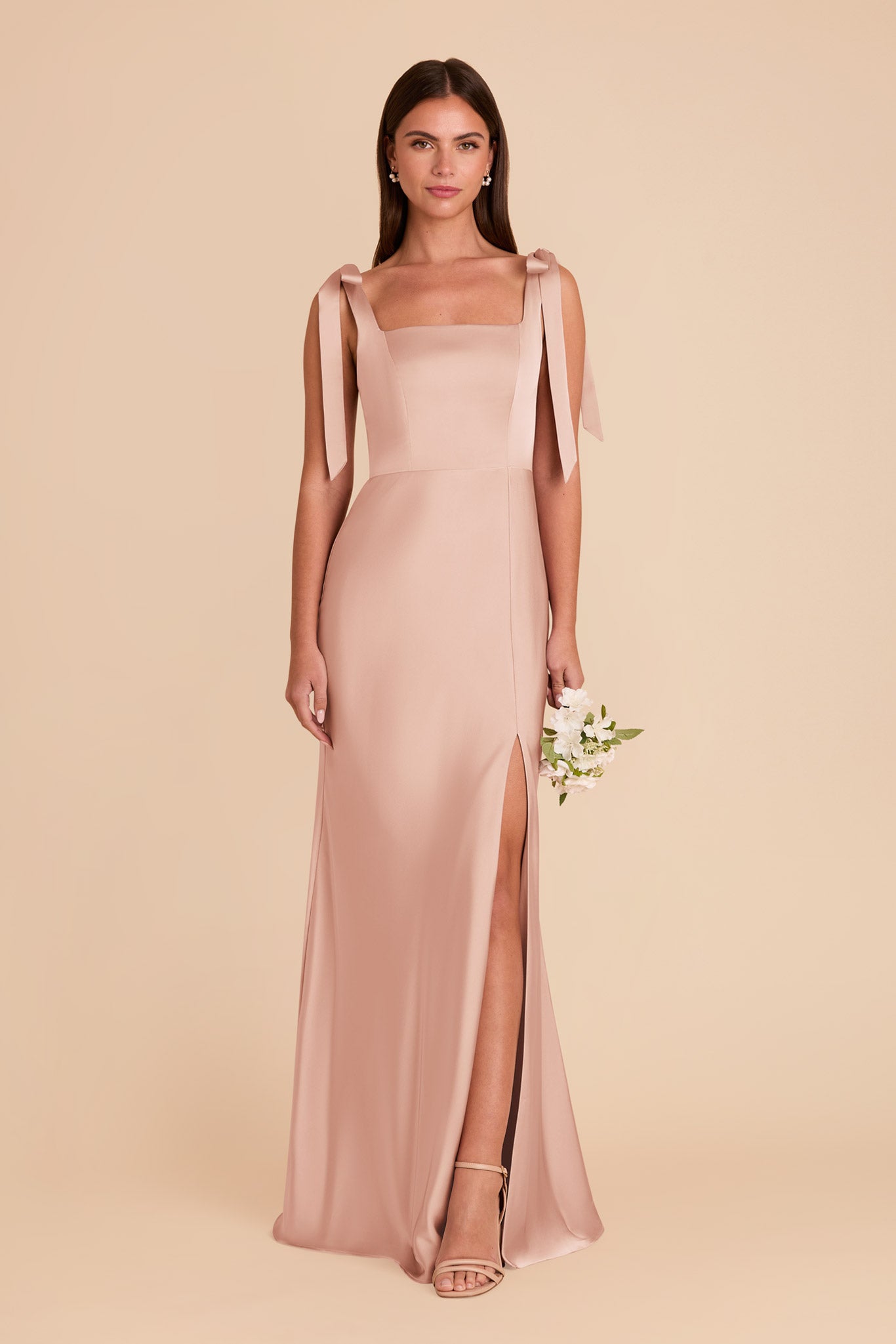 Convertible Satin Dress with Bows | Alex Rose Gold
