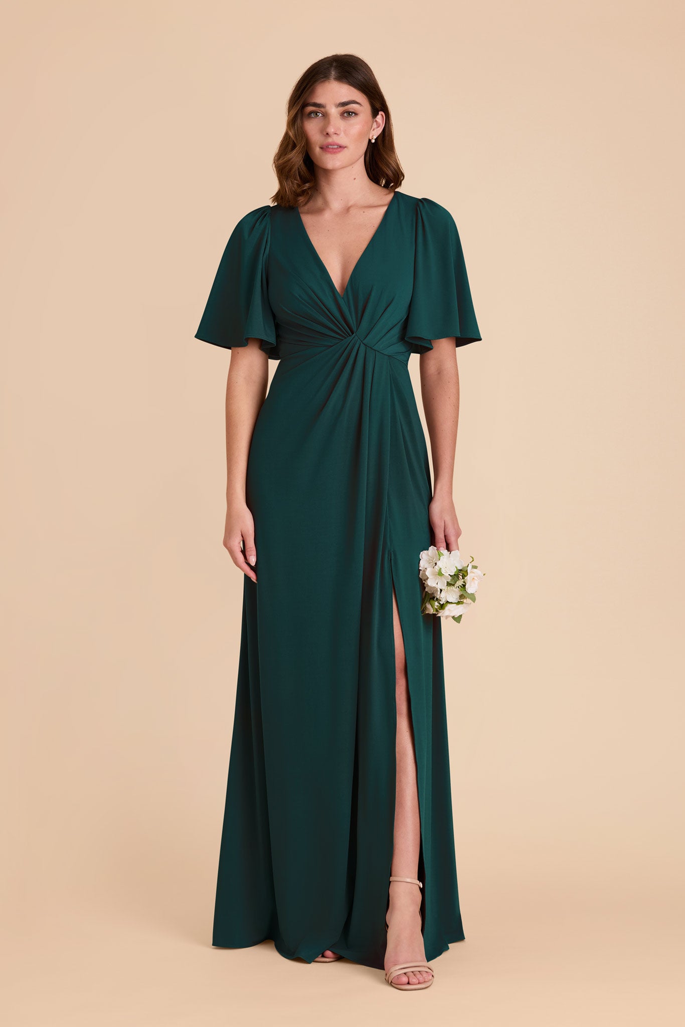 Modest Flutter Sleeve Knit Dress | Fatima Luxe Emerald