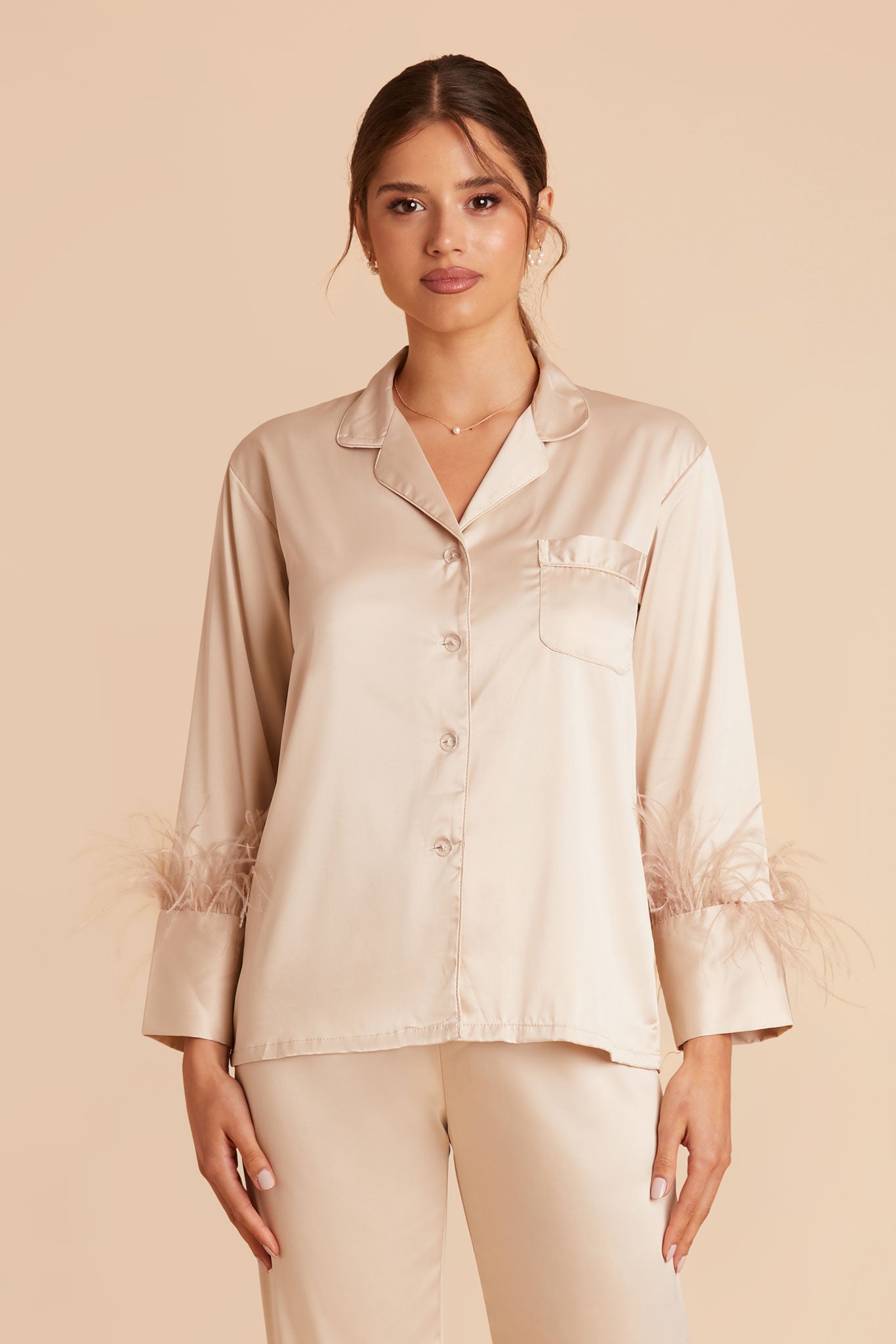 Feathered Pajama Set for Bridesmaids | Champagne Sleepwear