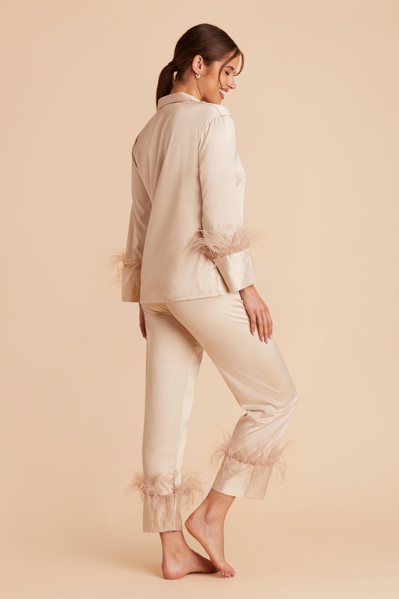 Feathered Pajama Set for Bridesmaids | Champagne Sleepwear