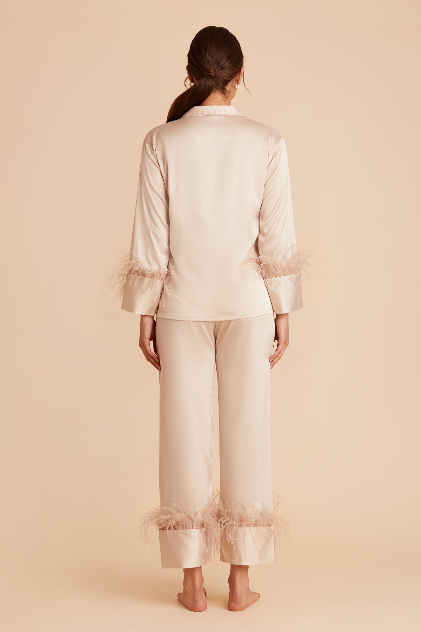 Feathered Pajama Set for Bridesmaids | Champagne Sleepwear
