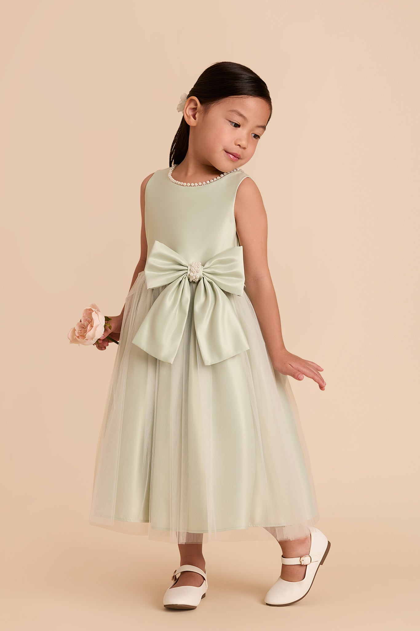 Sage Flower Girl Dress with Satin & Tulle | Fern