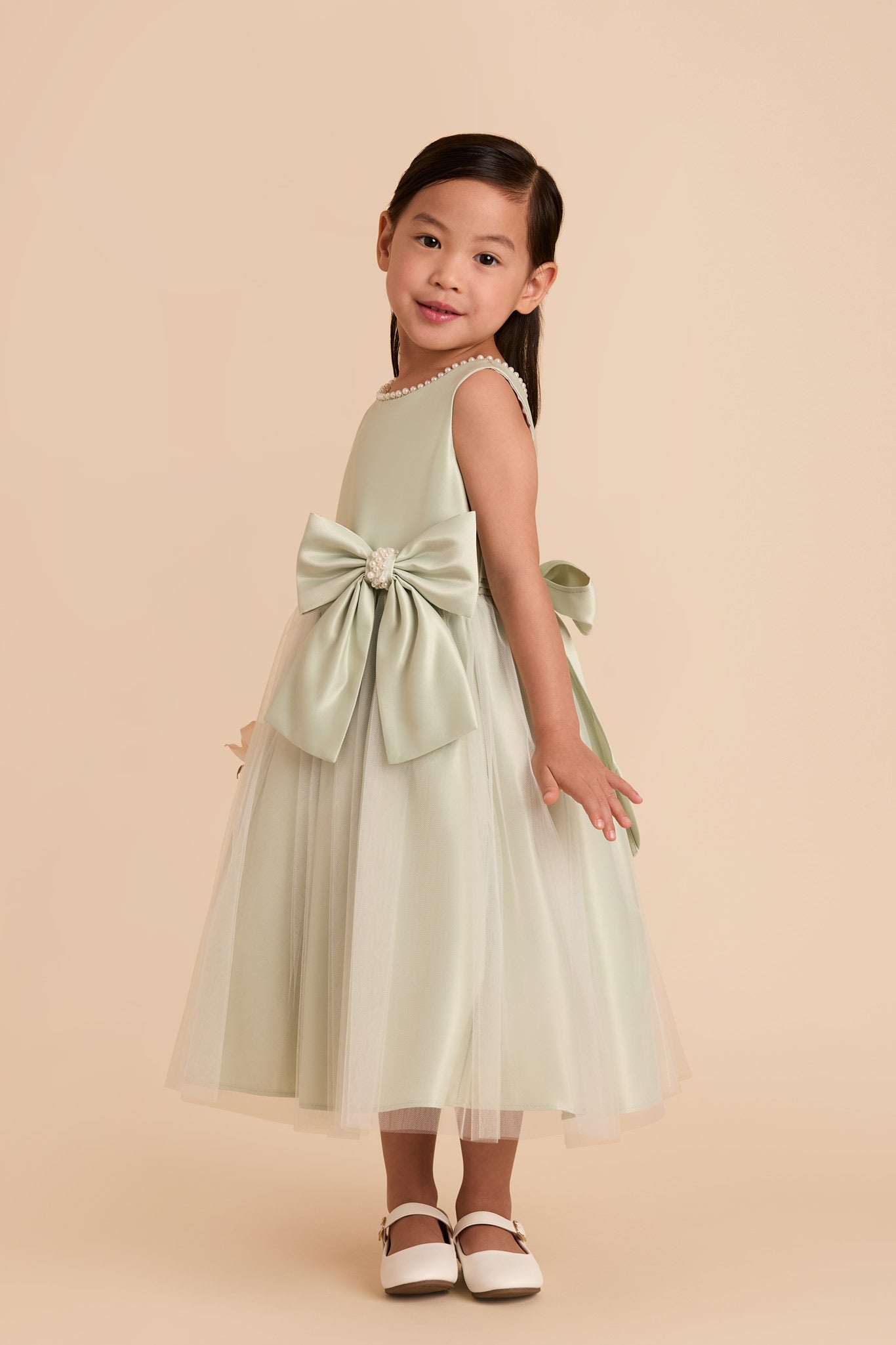 Sage Flower Girl Dress with Satin & Tulle | Fern