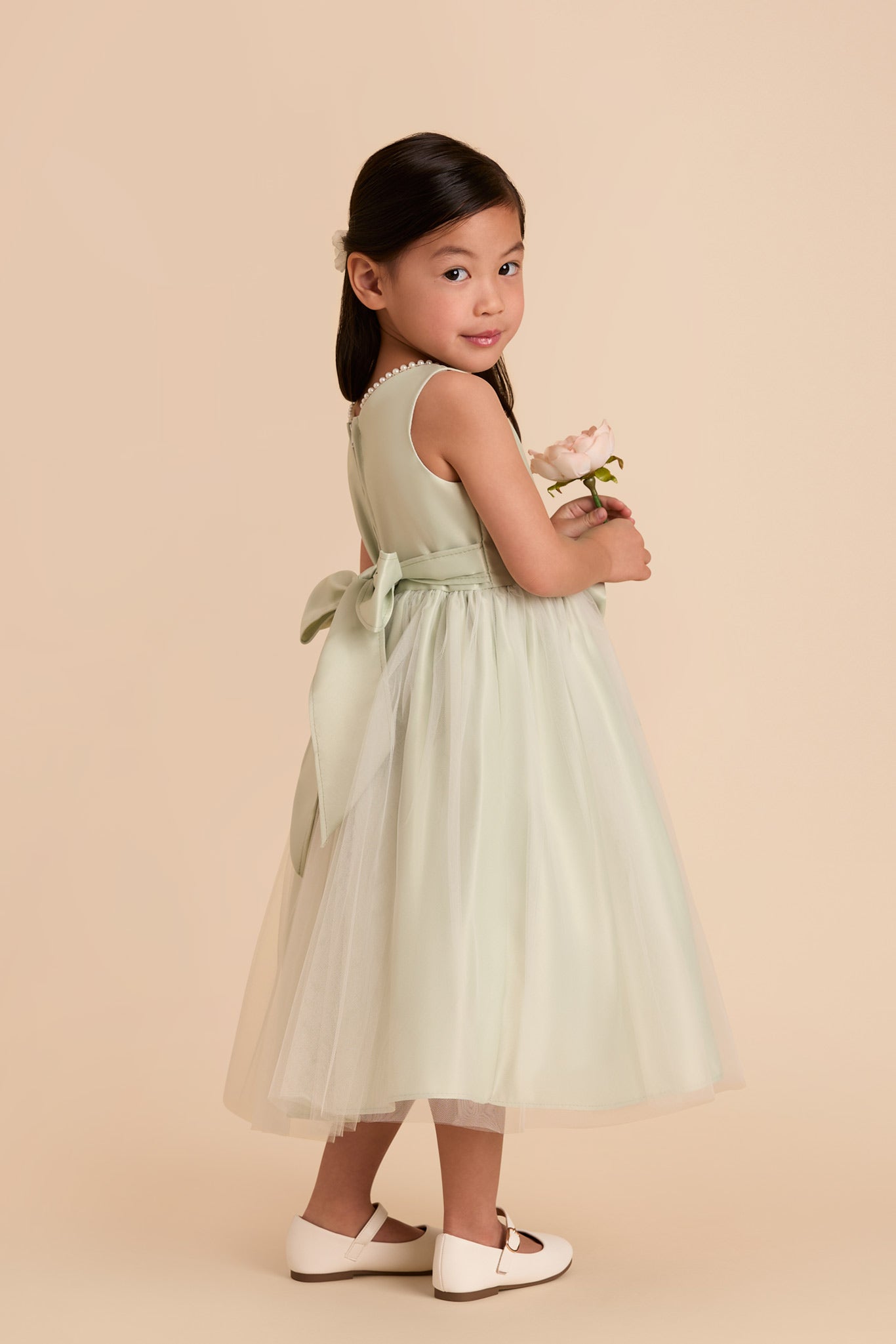 Sage Flower Girl Dress with Satin & Tulle | Fern