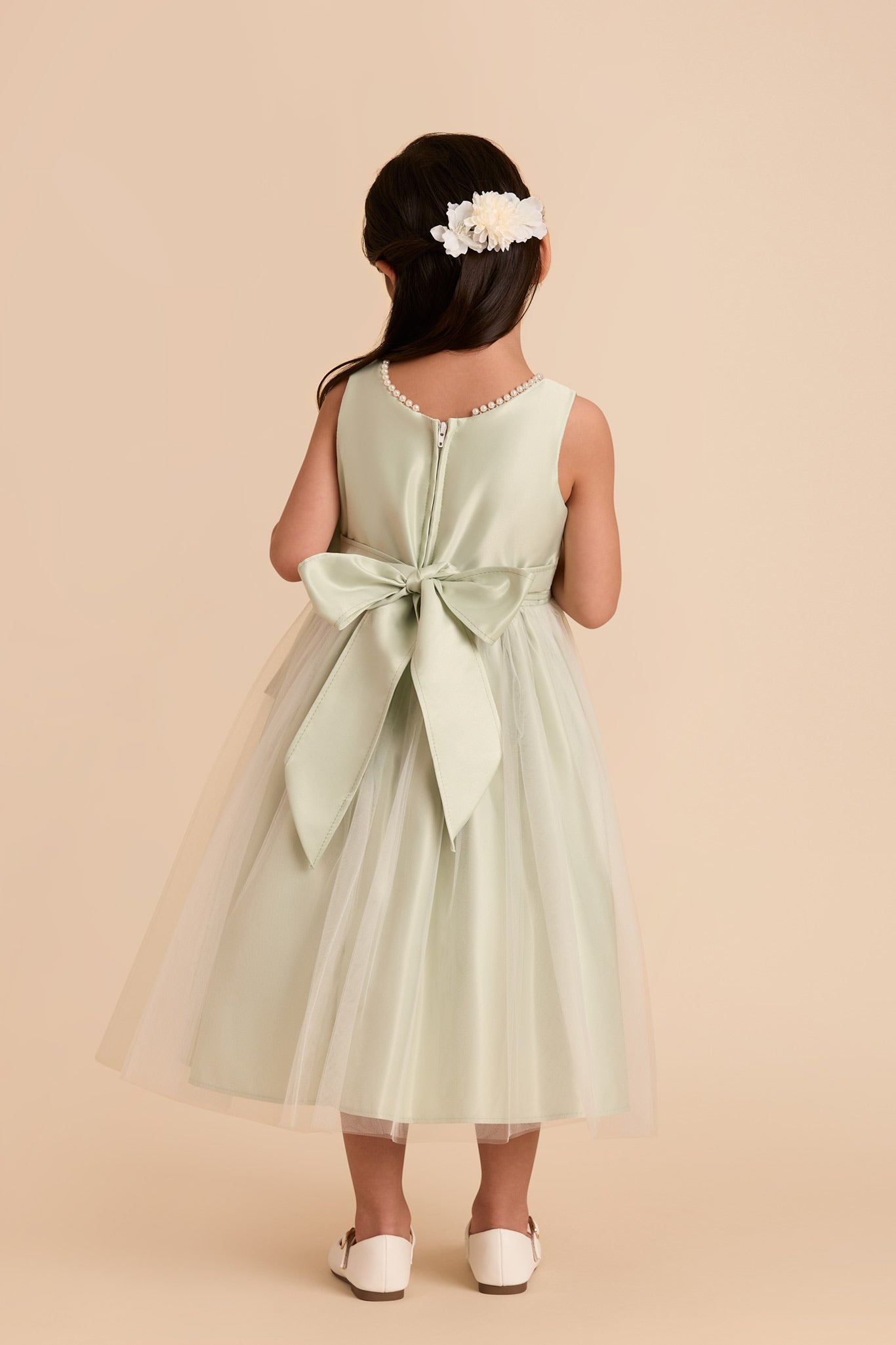 Sage Flower Girl Dress with Satin & Tulle | Fern