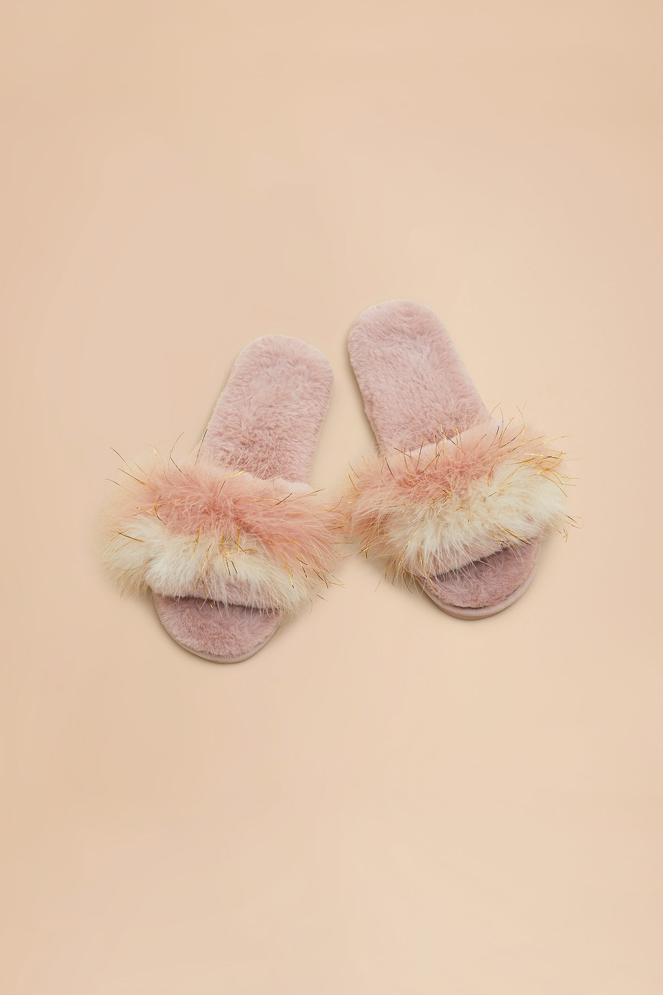 Cozy Feather Slippers with Gold Accents | Blush