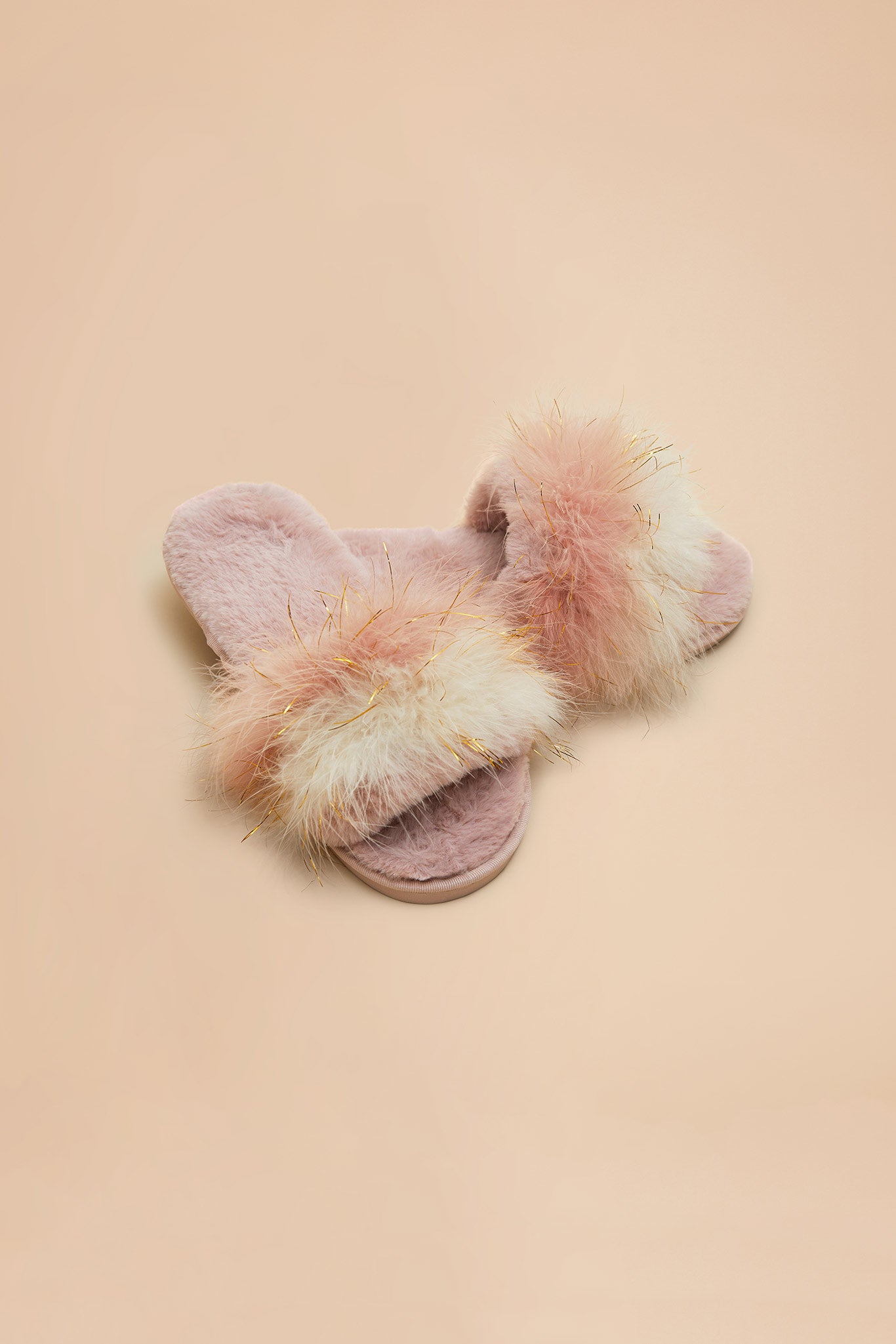 Cozy Feather Slippers with Gold Accents | Blush