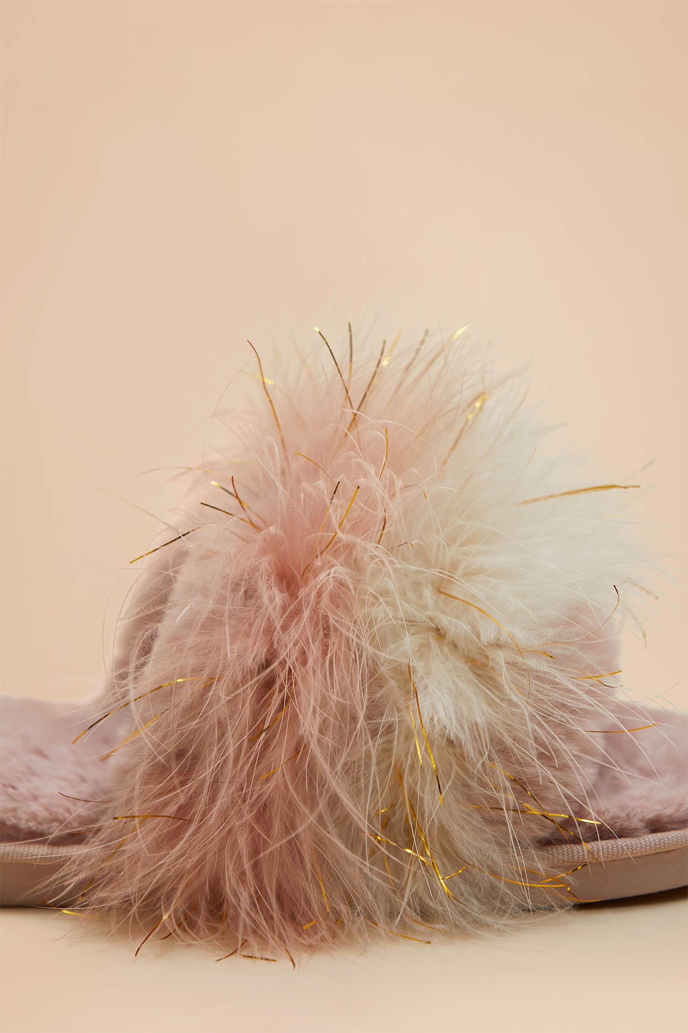 Cozy Feather Slippers with Gold Accents | Blush