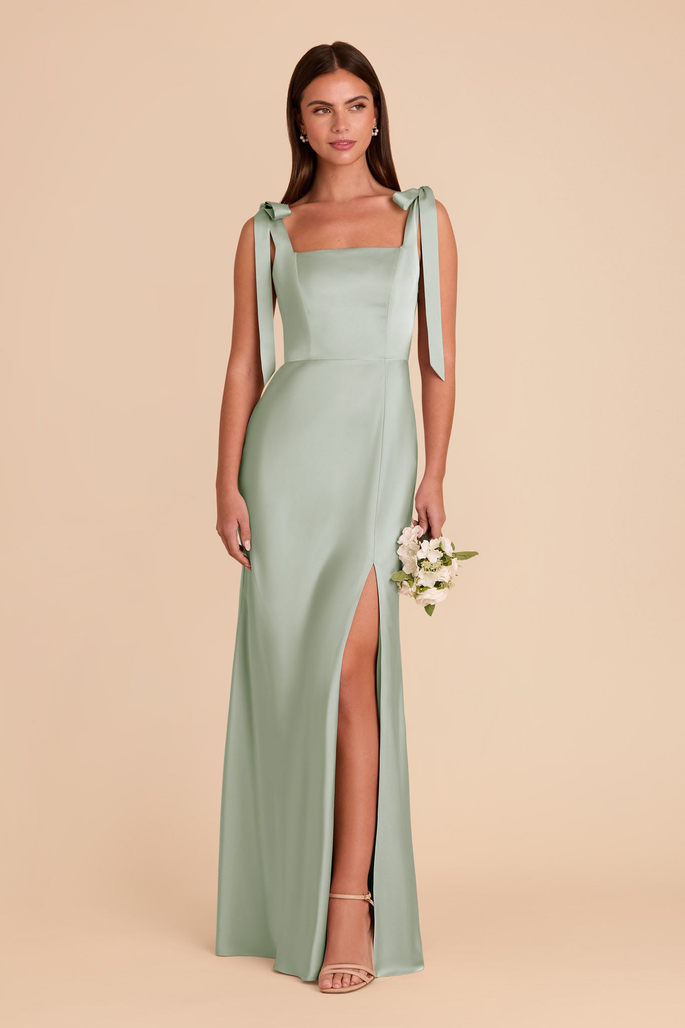 Convertible Sage Dress with Bows | Alex Matte Satin