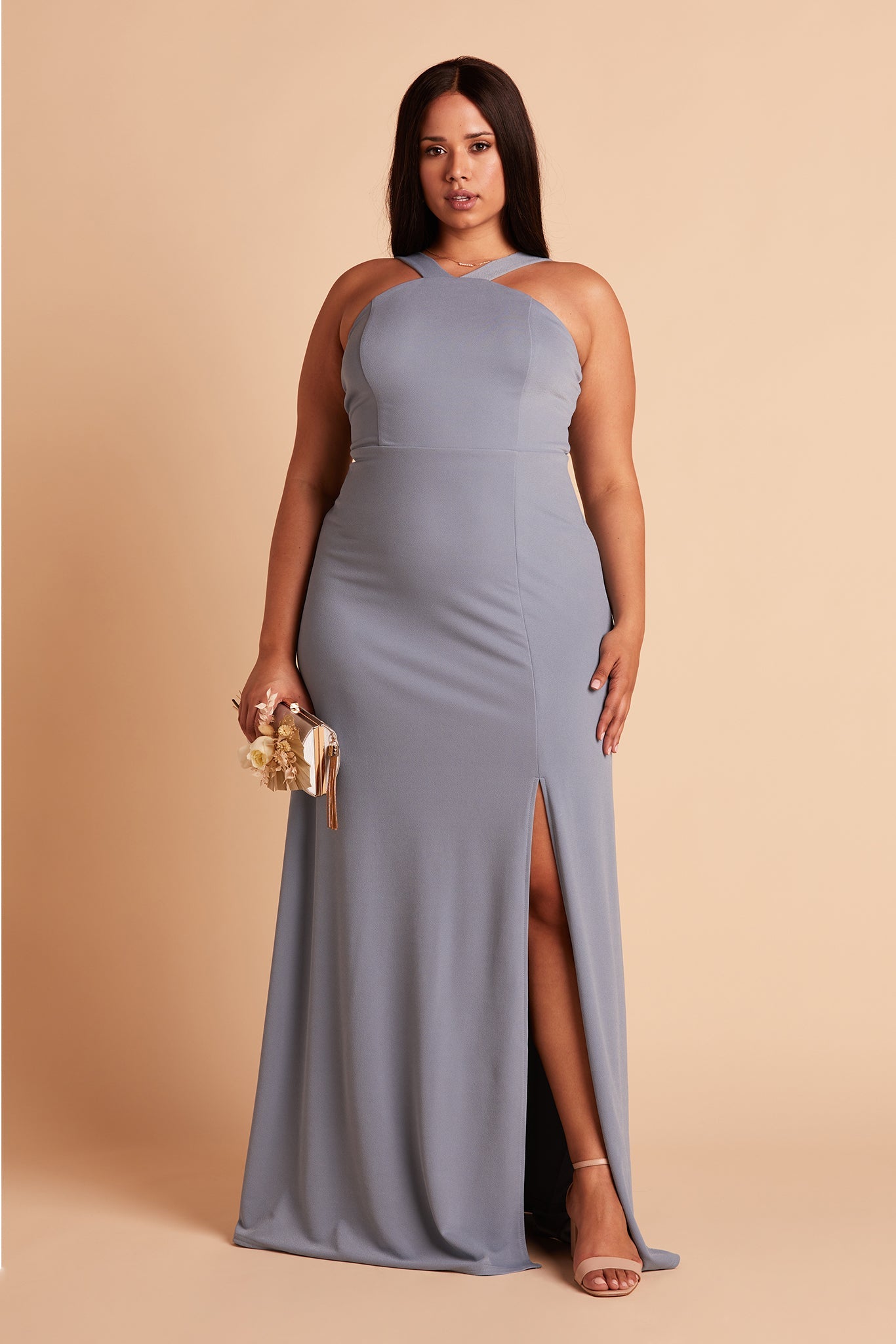 Cross-Front Halter Gown in Dusty Blue | Gene Dress