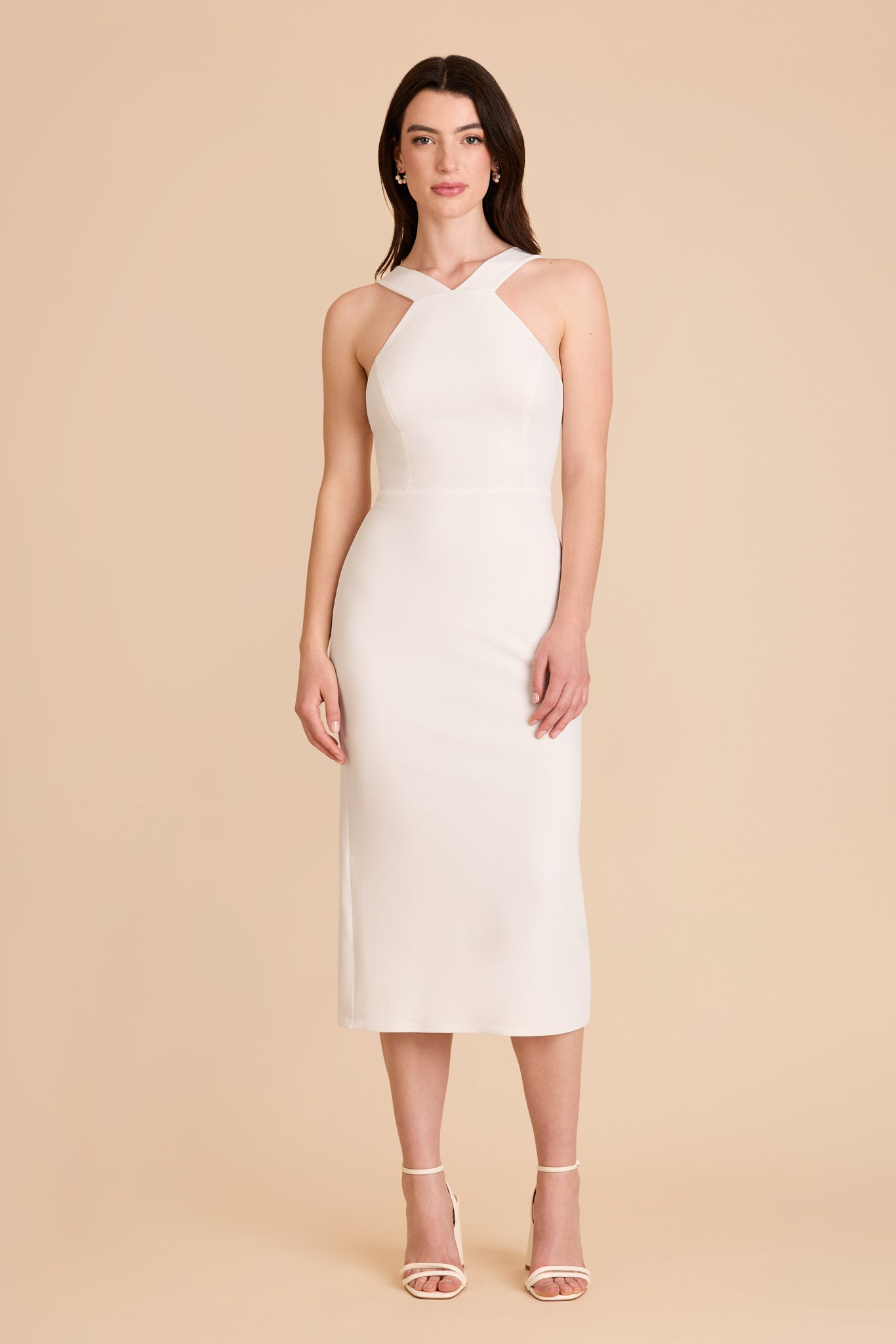 Cross-Front Halter Crepe Midi Dress for Bridal Shower | Gene