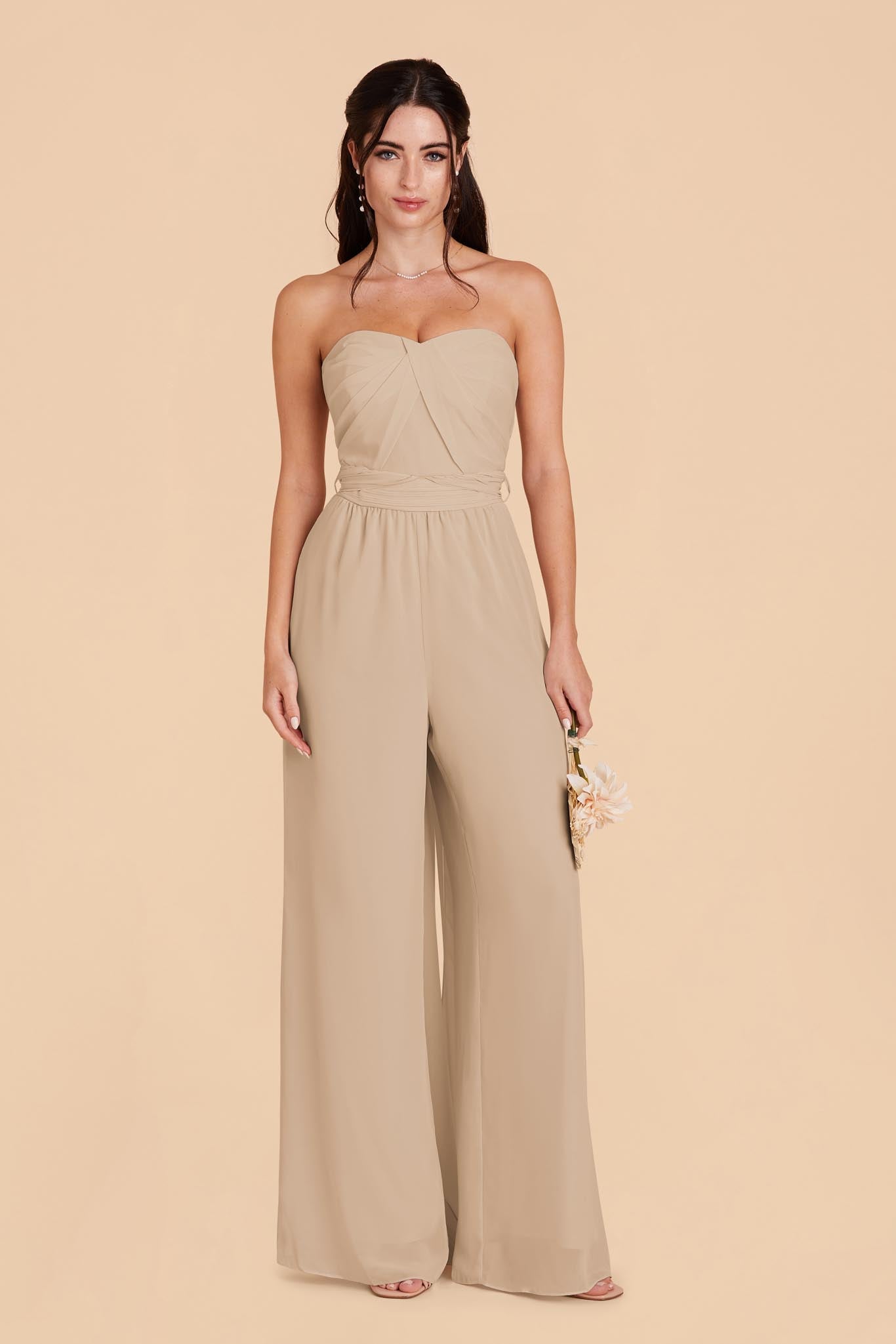 Convertible Wedding Jumpsuit with Adjustable Straps | Gigi - Almond
