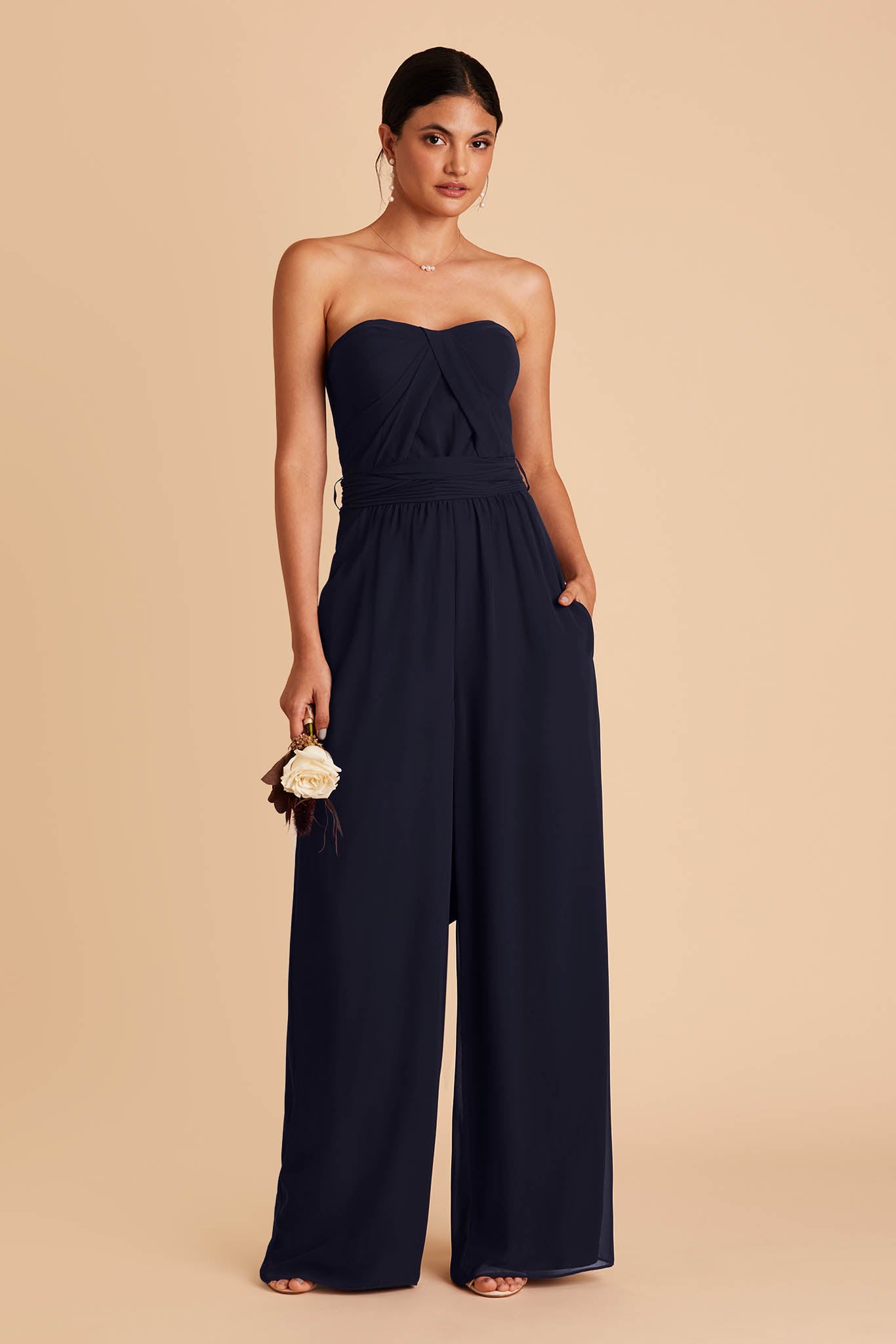 Convertible Jumpsuit for Weddings with Adjustable Straps | Gigi Navy
