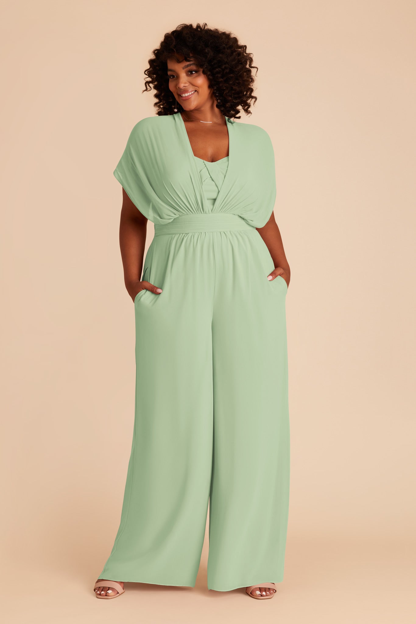 Convertible Wedding Jumpsuit with Adjustable Straps | Gigi - Pistachio
