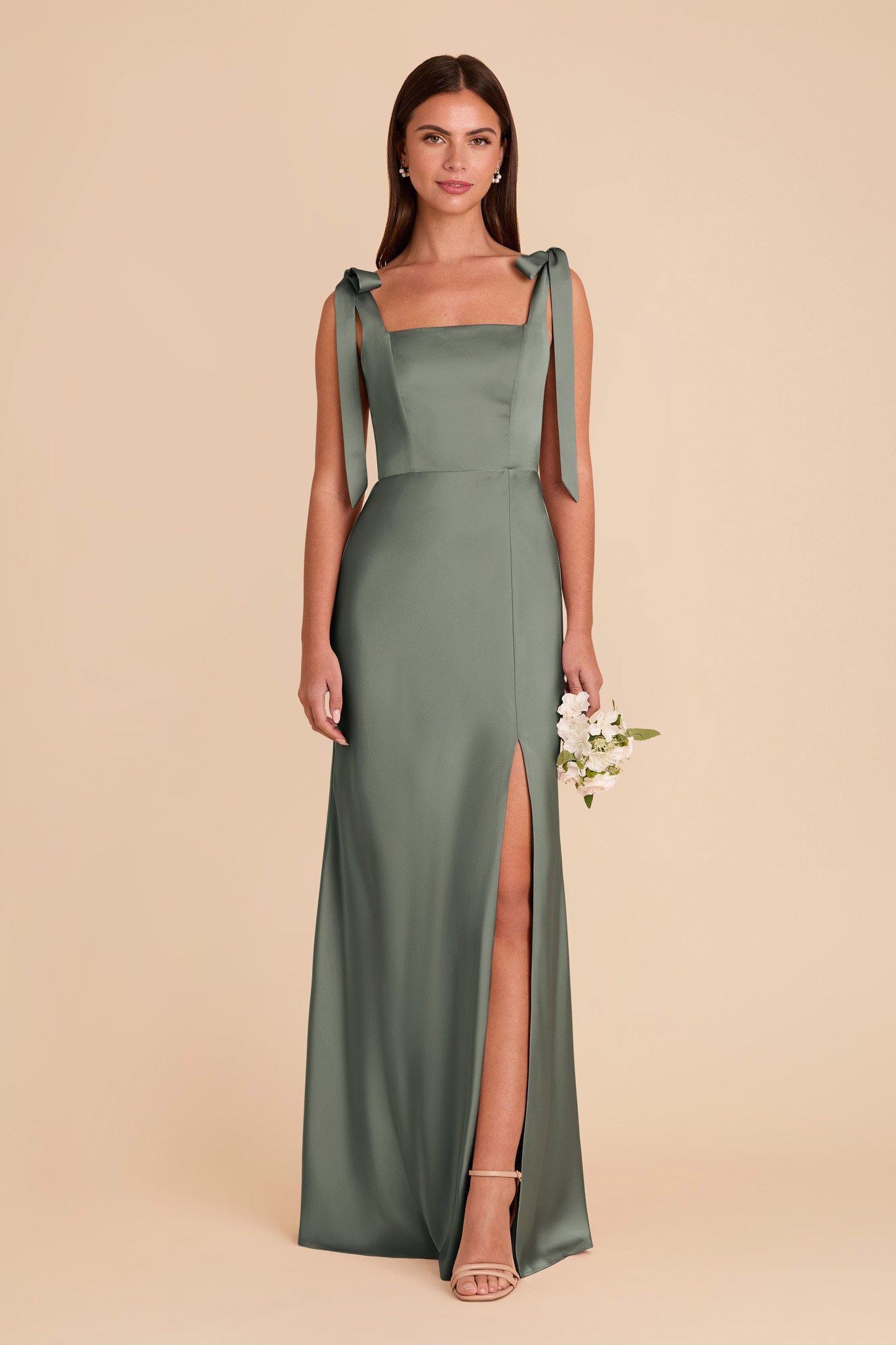 Convertible Satin Dress with Bows | Alex - Sea Glass