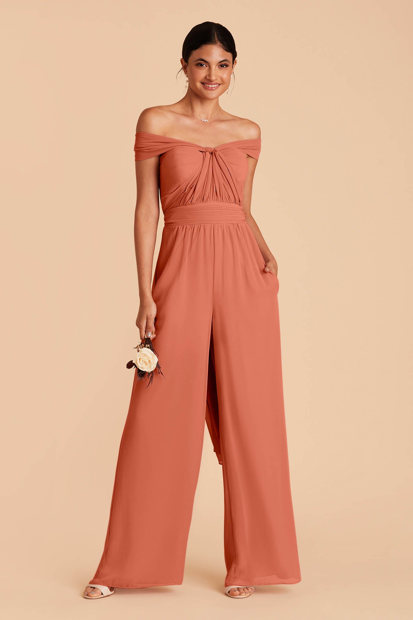 Convertible Wedding Jumpsuit with Adjustable Straps | Gigi - Terracotta
