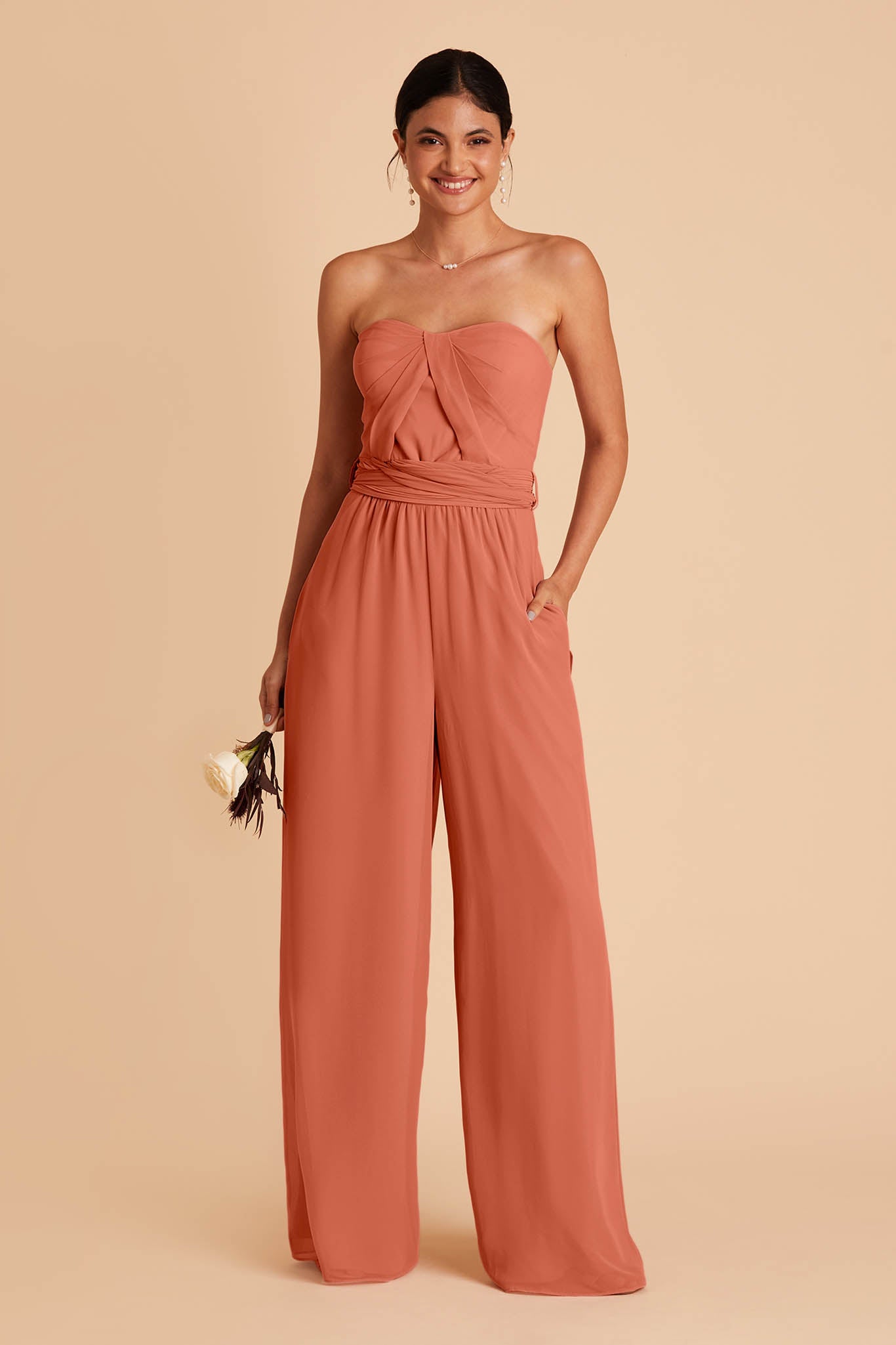 Convertible Wedding Jumpsuit with Adjustable Straps | Gigi - Terracotta