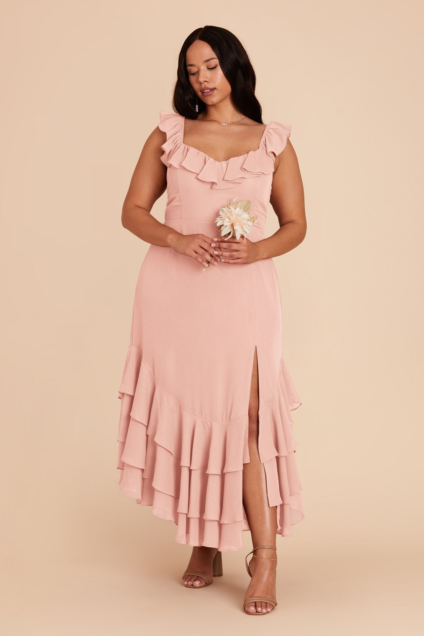 Blush Pink Chiffon Dress with Ruffle Trim | Ginny