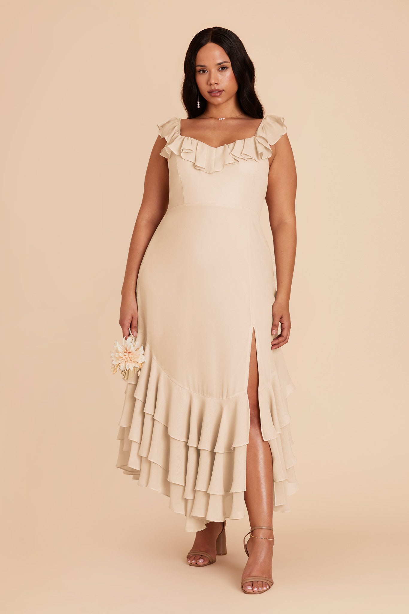 Chiffon Dress with Ruffle Trim & Layered Hem | Ginny Champagne