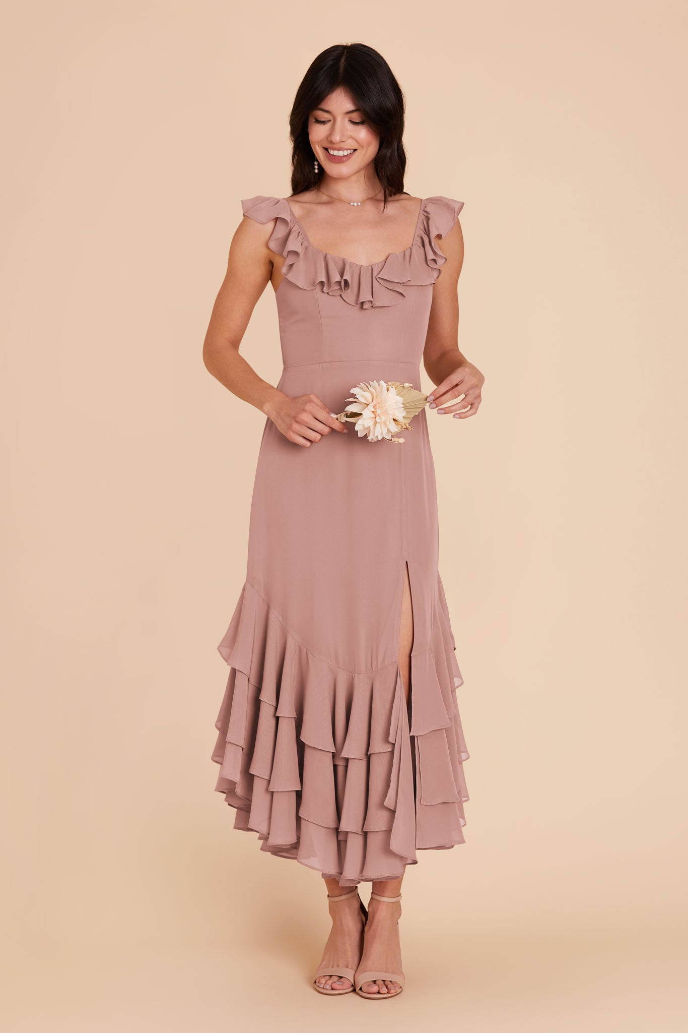 Flirty Chiffon Dress with Ruffle Trim & Layered Hem | Ginny