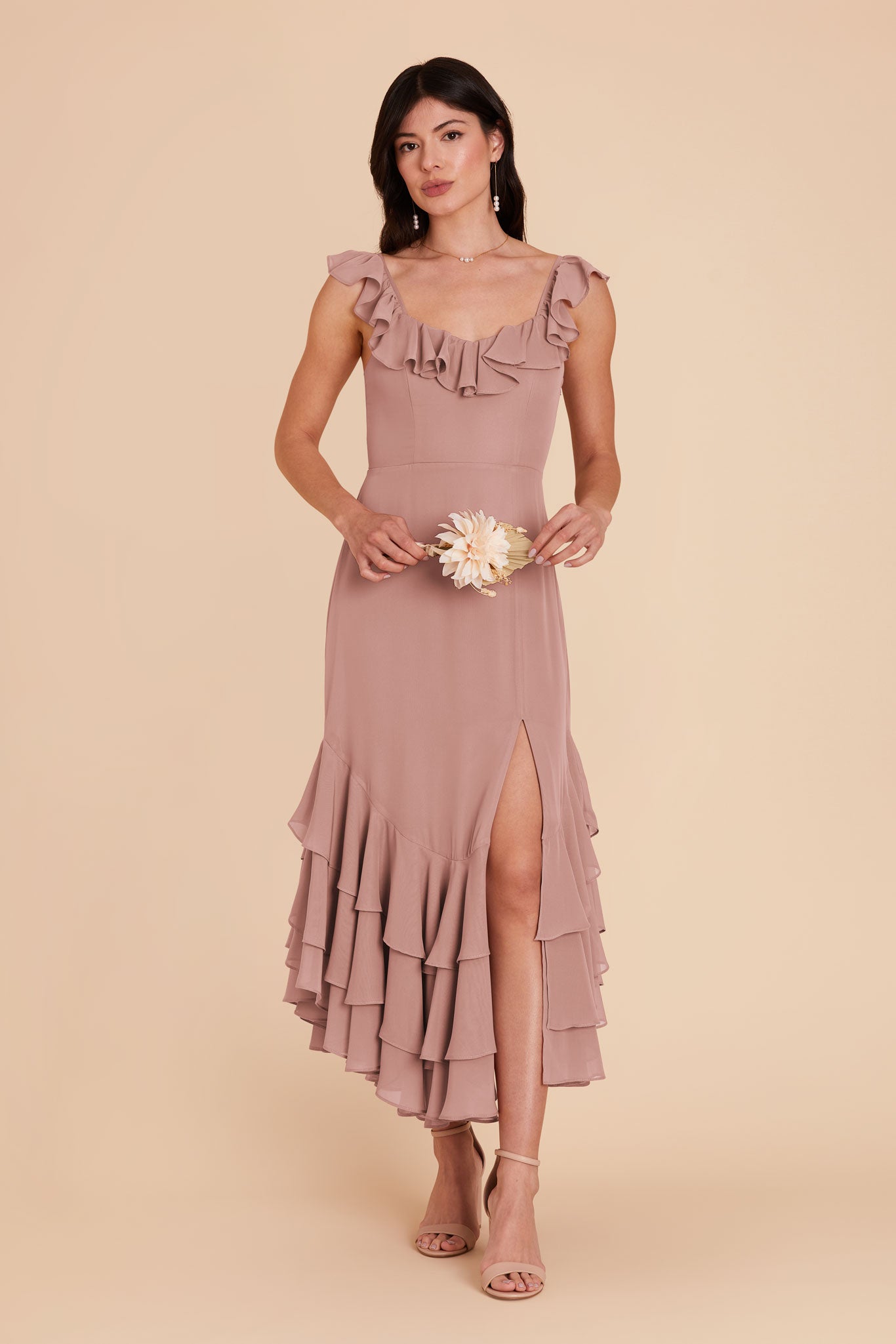 Flirty Chiffon Dress with Ruffle Trim & Layered Hem | Ginny