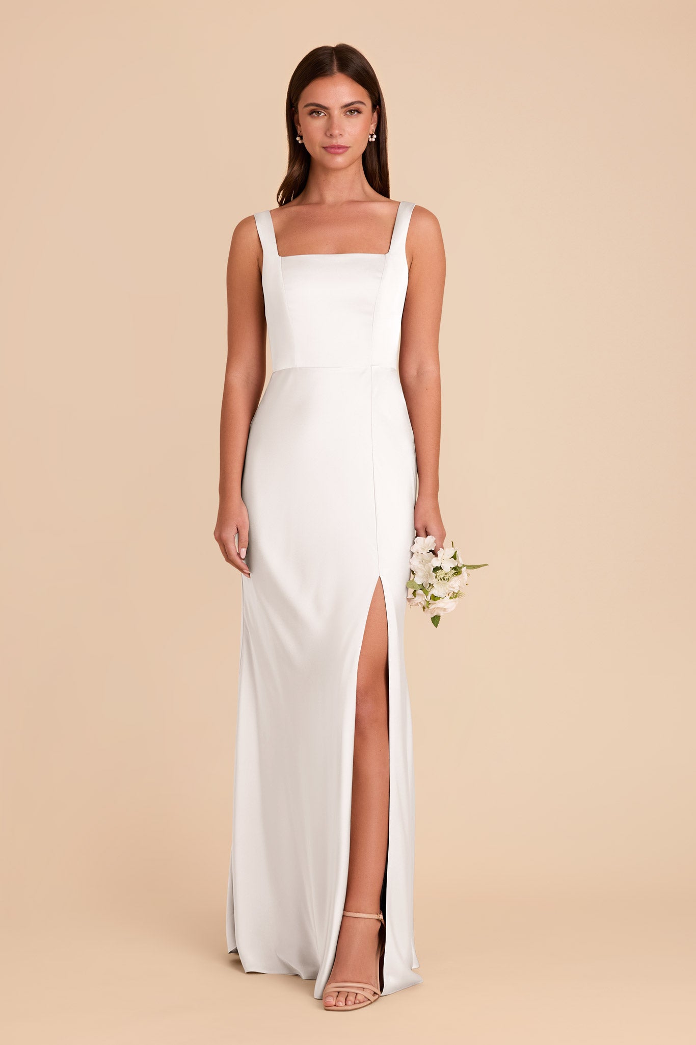 White Matte Satin Convertible Dress with Bows | Alex