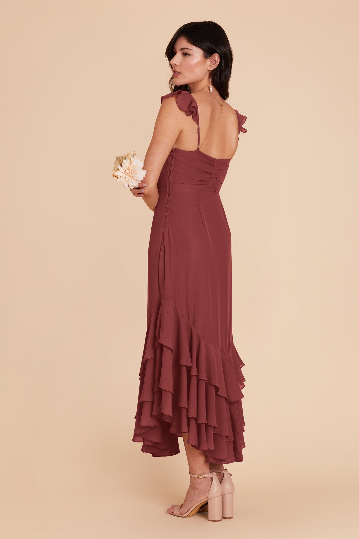 Flirty Chiffon Dress with Ruffle Neckline & Layered Hem | Ginny Rosewood
