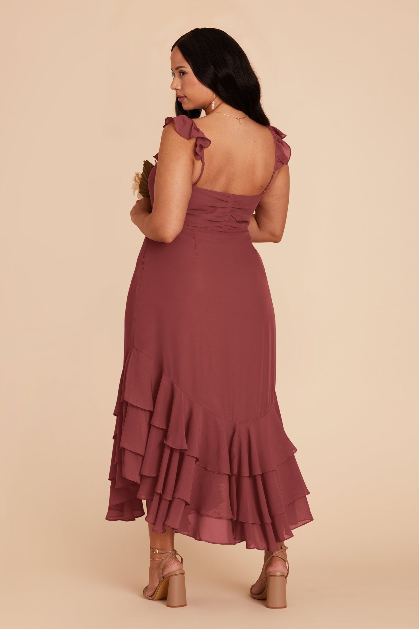 Flirty Chiffon Dress with Ruffle Neckline & Layered Hem | Ginny Rosewood