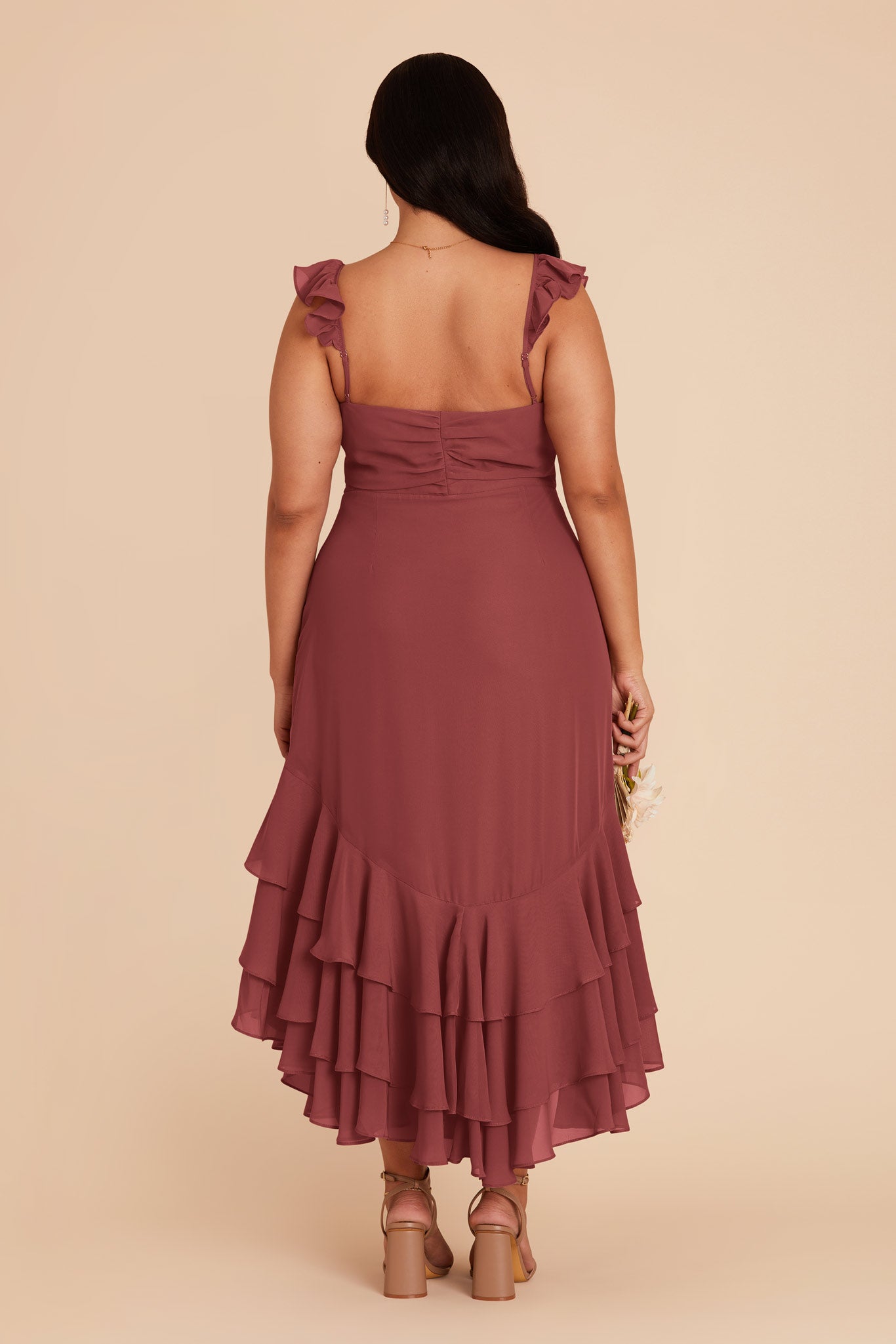 Flirty Chiffon Dress with Ruffle Neckline & Layered Hem | Ginny Rosewood