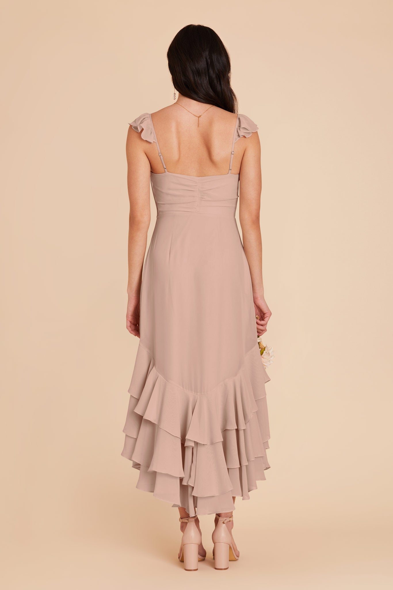 Flirty Chiffon Dress with Ruffle Trim & Layered Hem | Ginny Taupe