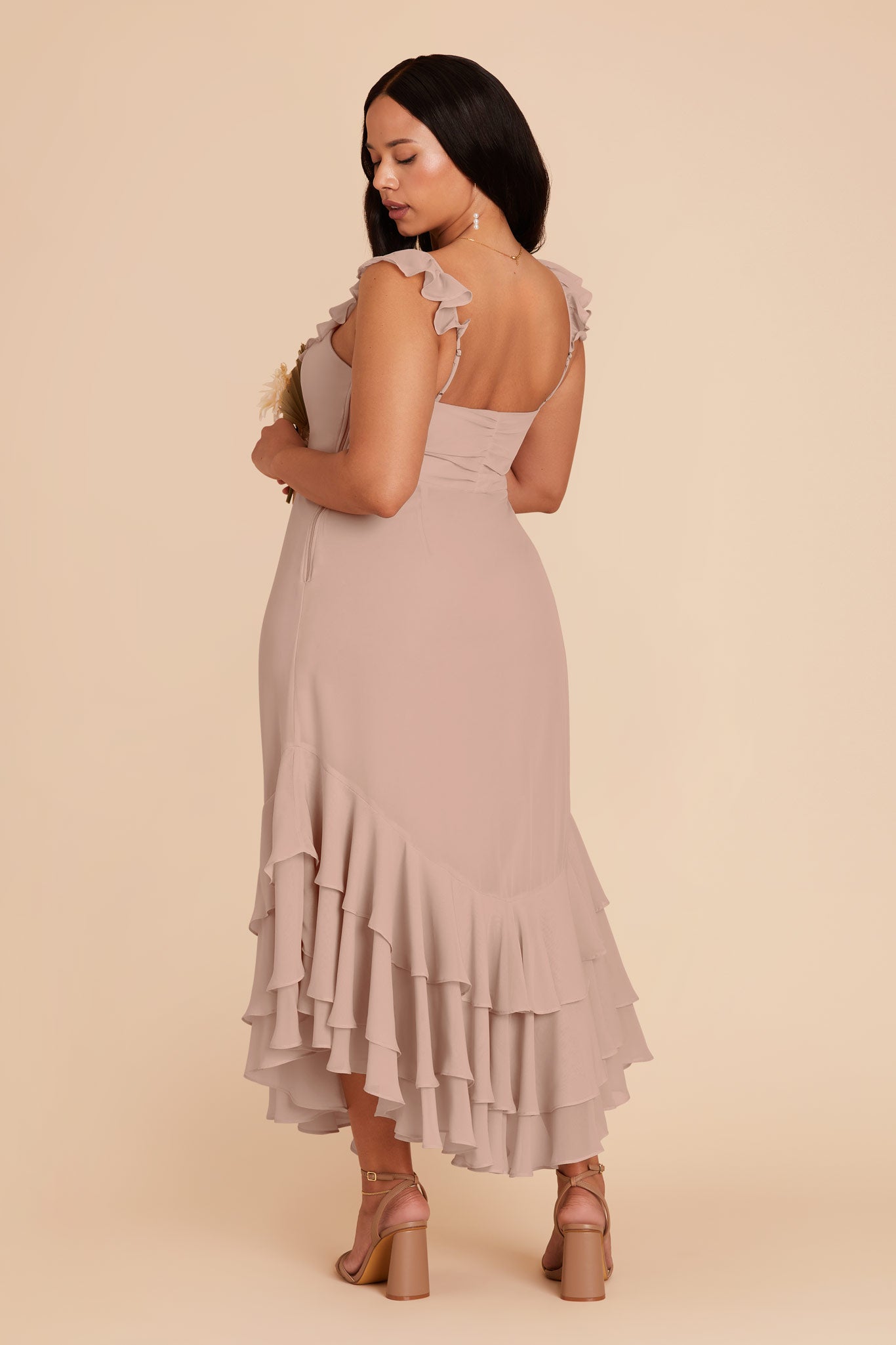 Flirty Chiffon Dress with Ruffle Trim & Layered Hem | Ginny Taupe