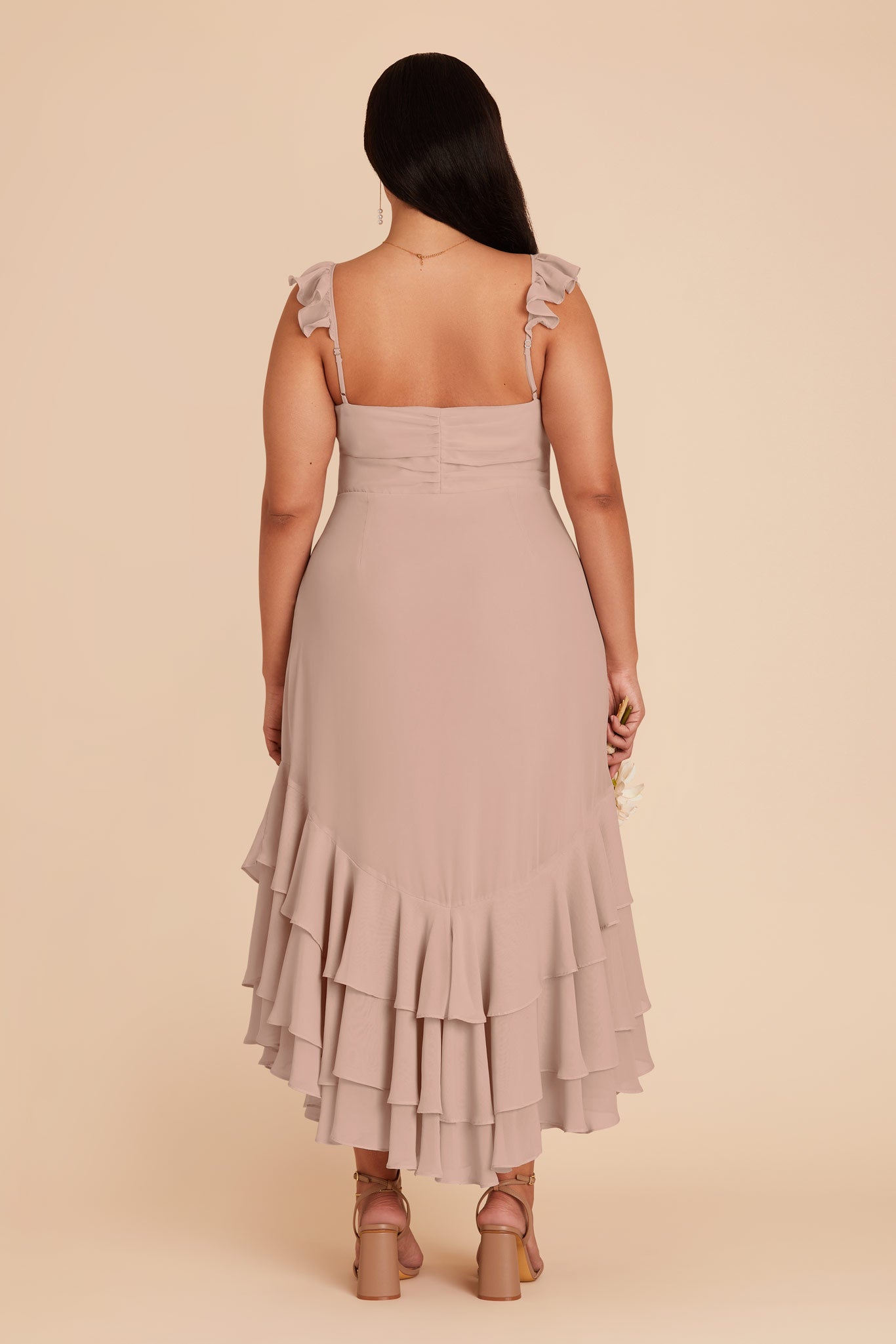 Flirty Chiffon Dress with Ruffle Trim & Layered Hem | Ginny Taupe