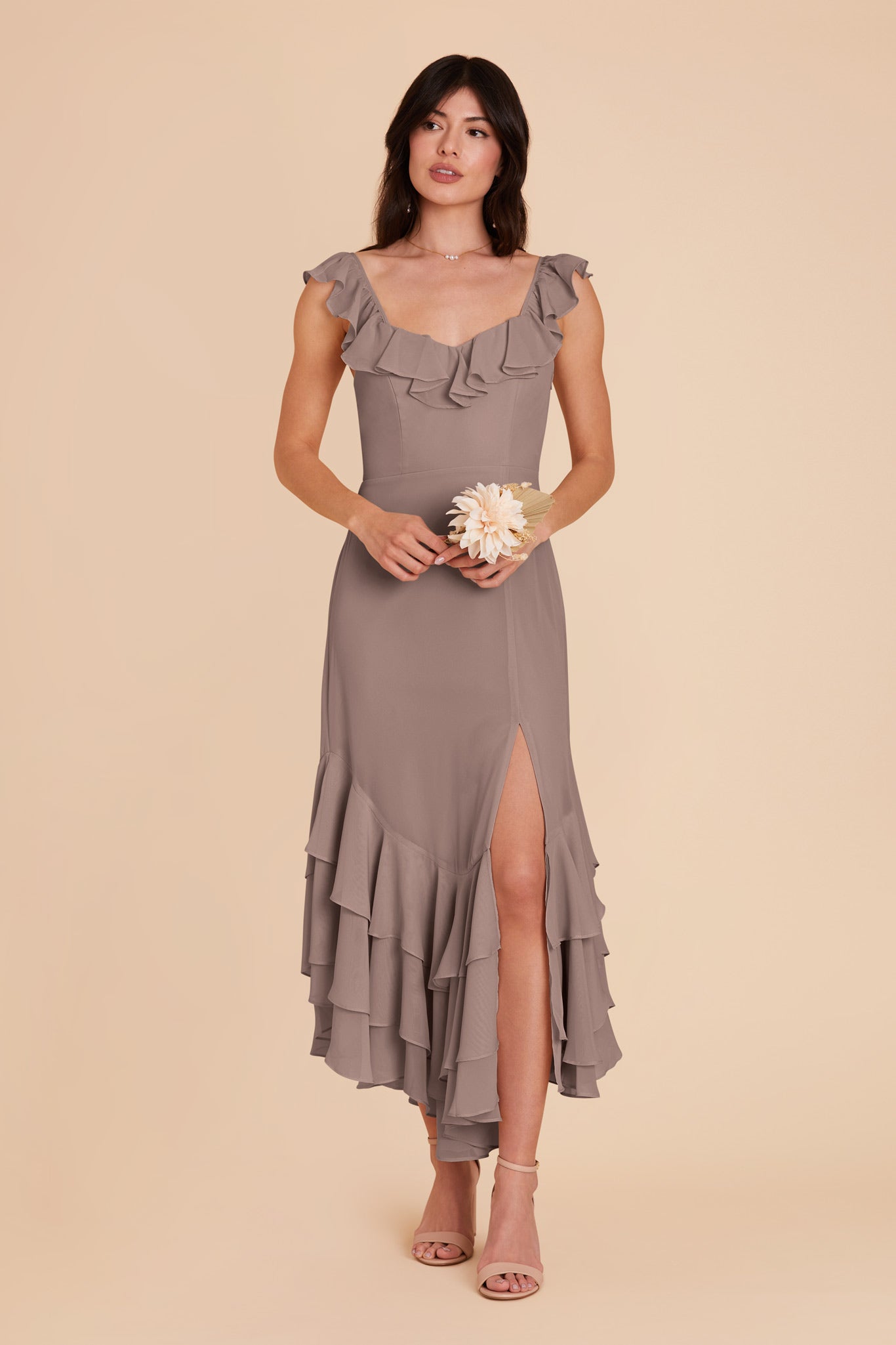 Chiffon Dress with Ruffle Trim & Layered Hem | Ginny Toffee