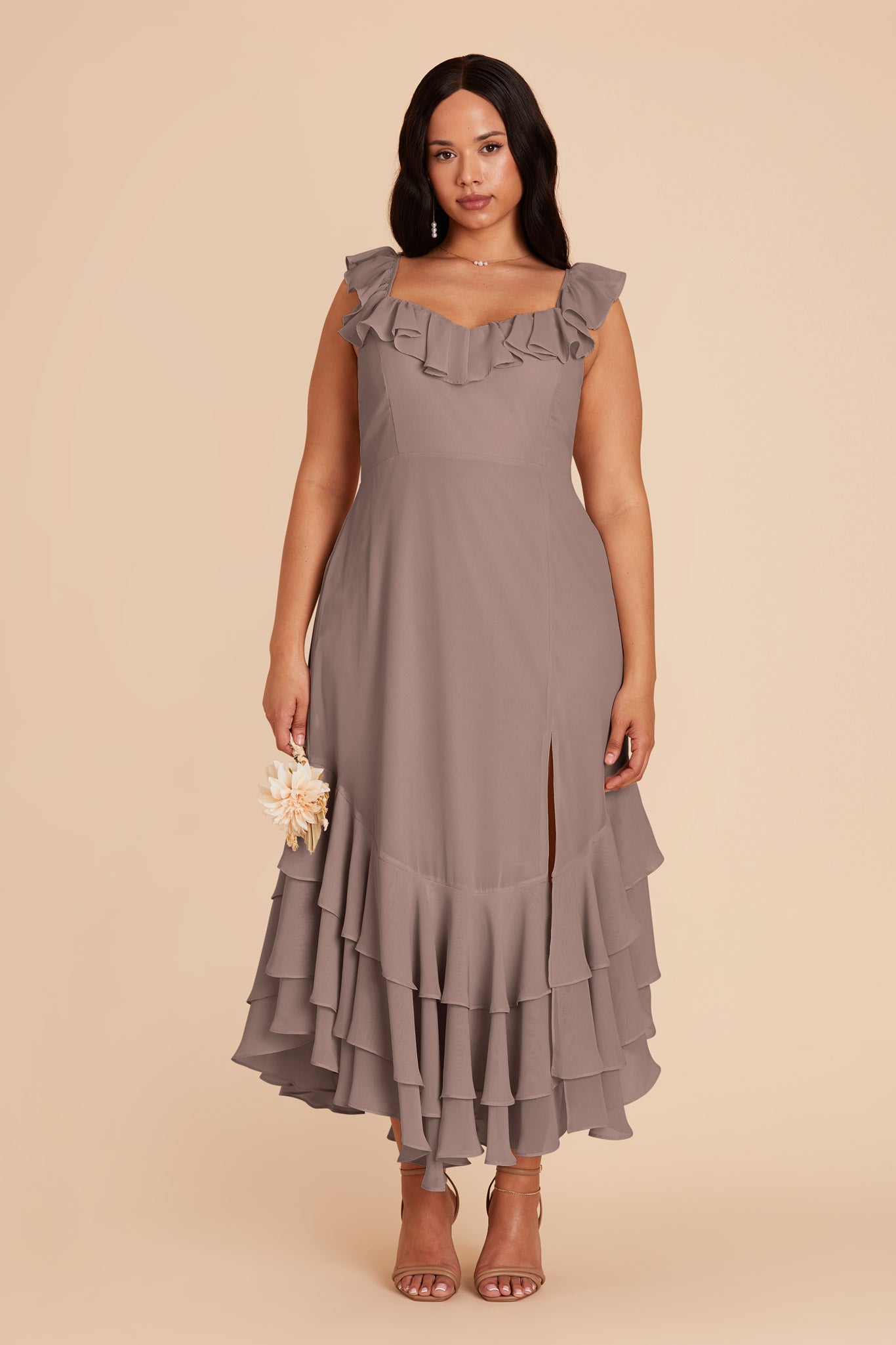 Chiffon Dress with Ruffle Trim & Layered Hem | Ginny Toffee